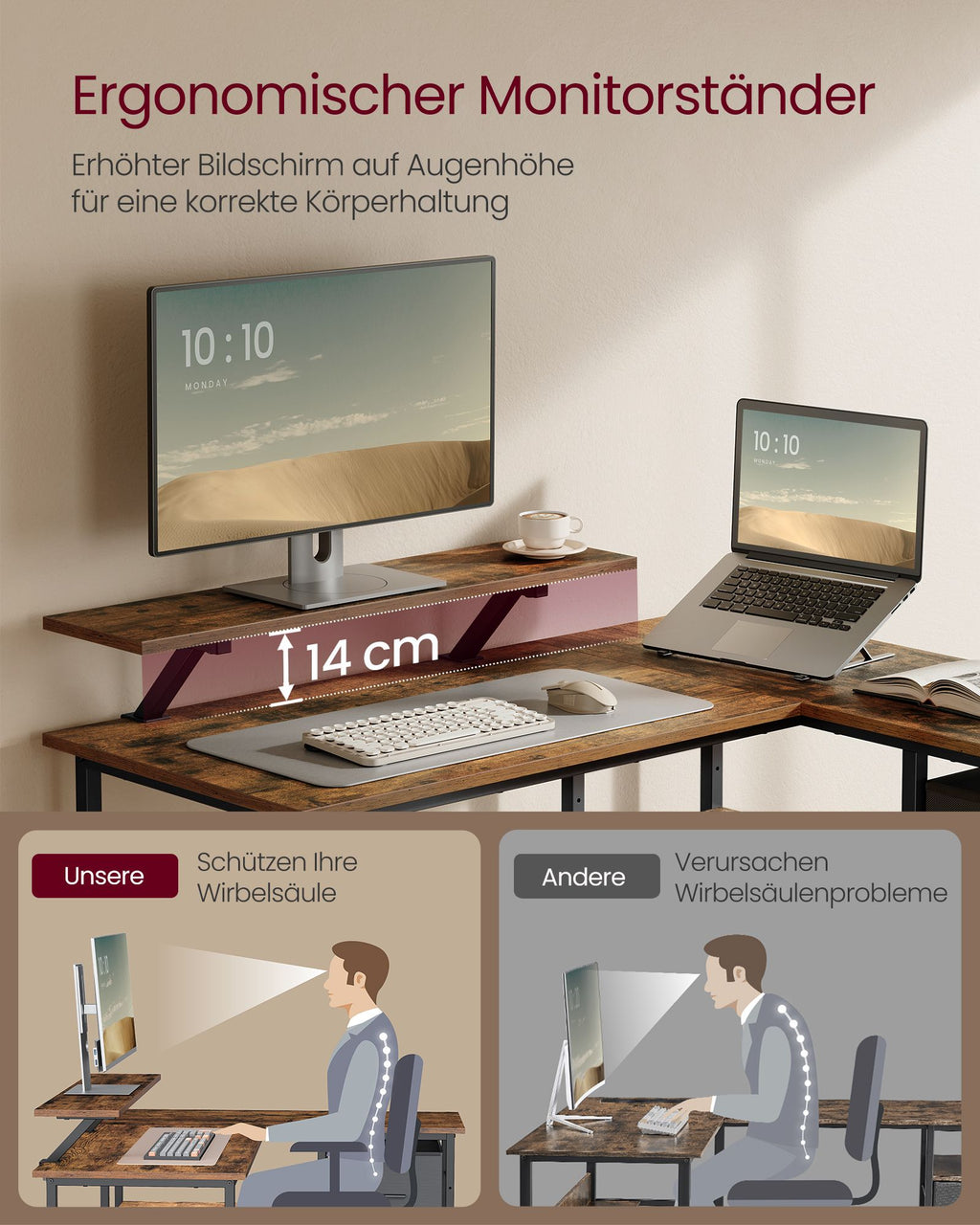 L-förmiger Schreibtisch mit 2 Schubladen 115 x 105 cm