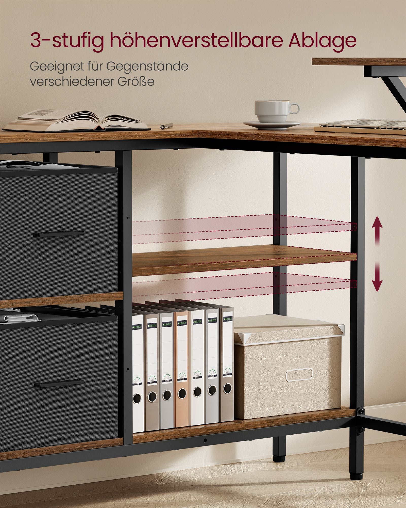 L-förmiger Schreibtisch mit 2 Schubladen 135 x 105 cm