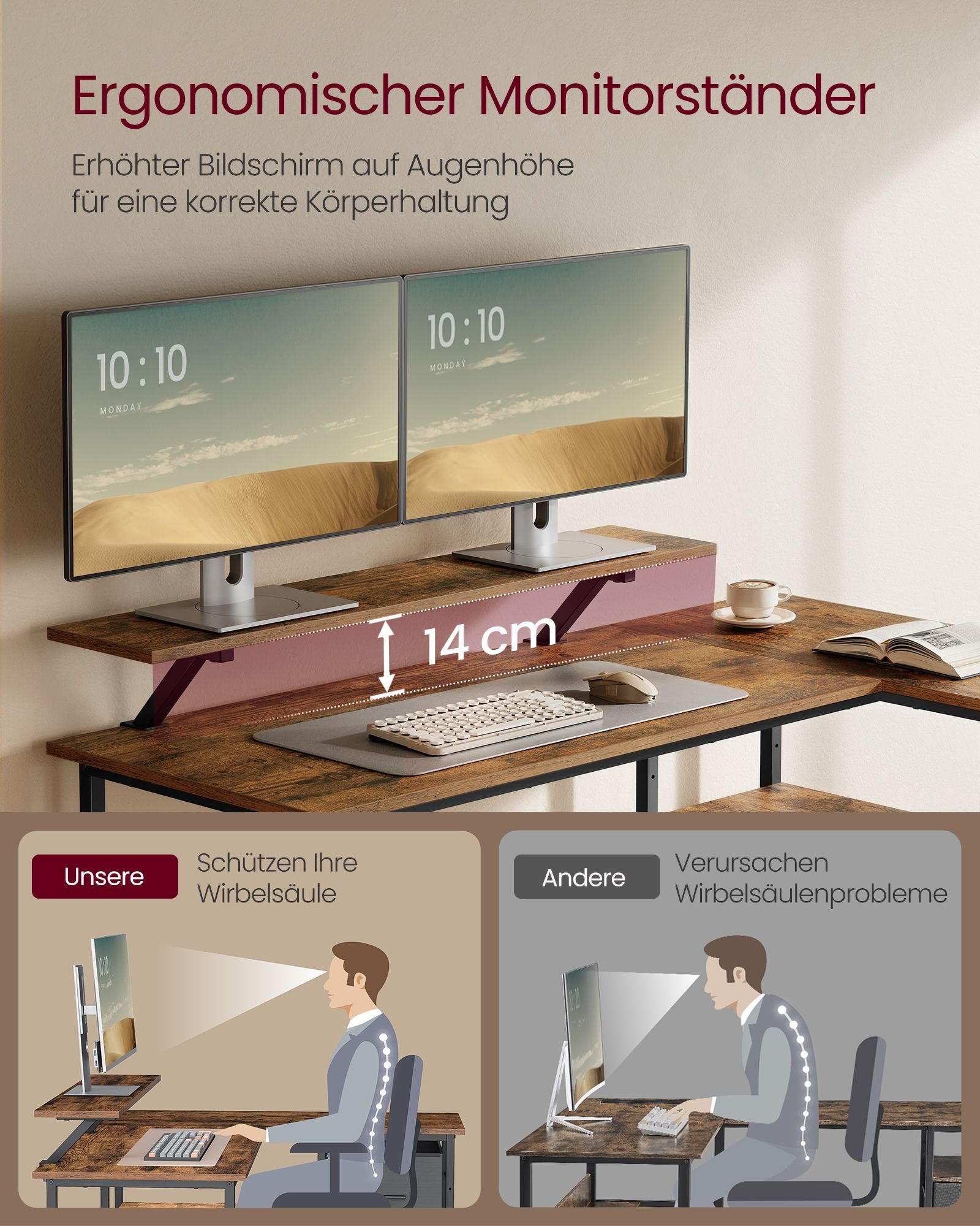 L-förmiger Schreibtisch mit 2 Schubladen 135 x 105 cm