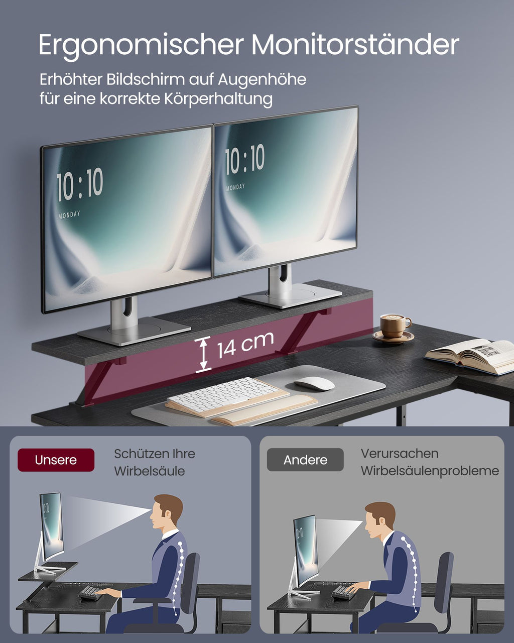 L-förmiger Schreibtisch mit 2 Schubladen 135 x 105 cm schwarz