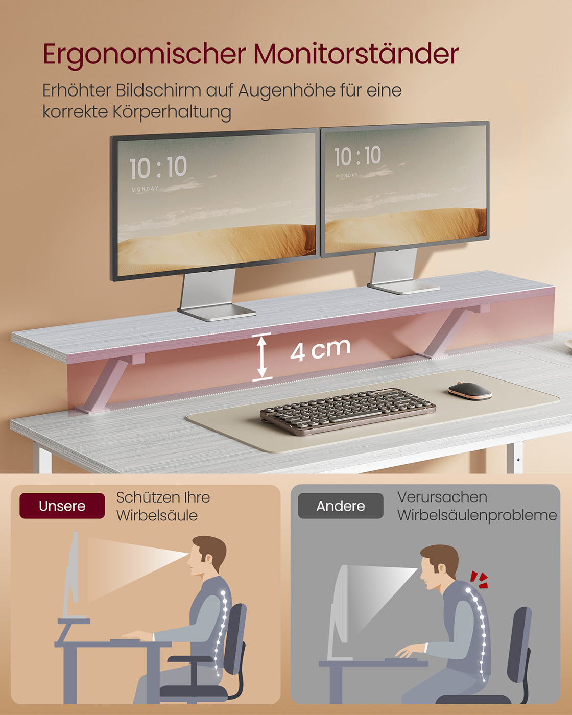 L-förmiger Schreibtisch mit 2 Schubladen und Monitorständer