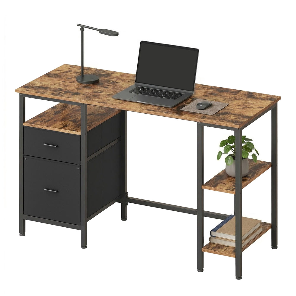 Schreibtisch mit 3 Ablagen, Bürotisch mit 2 Schubladen, 127 x 50 x 76 cm