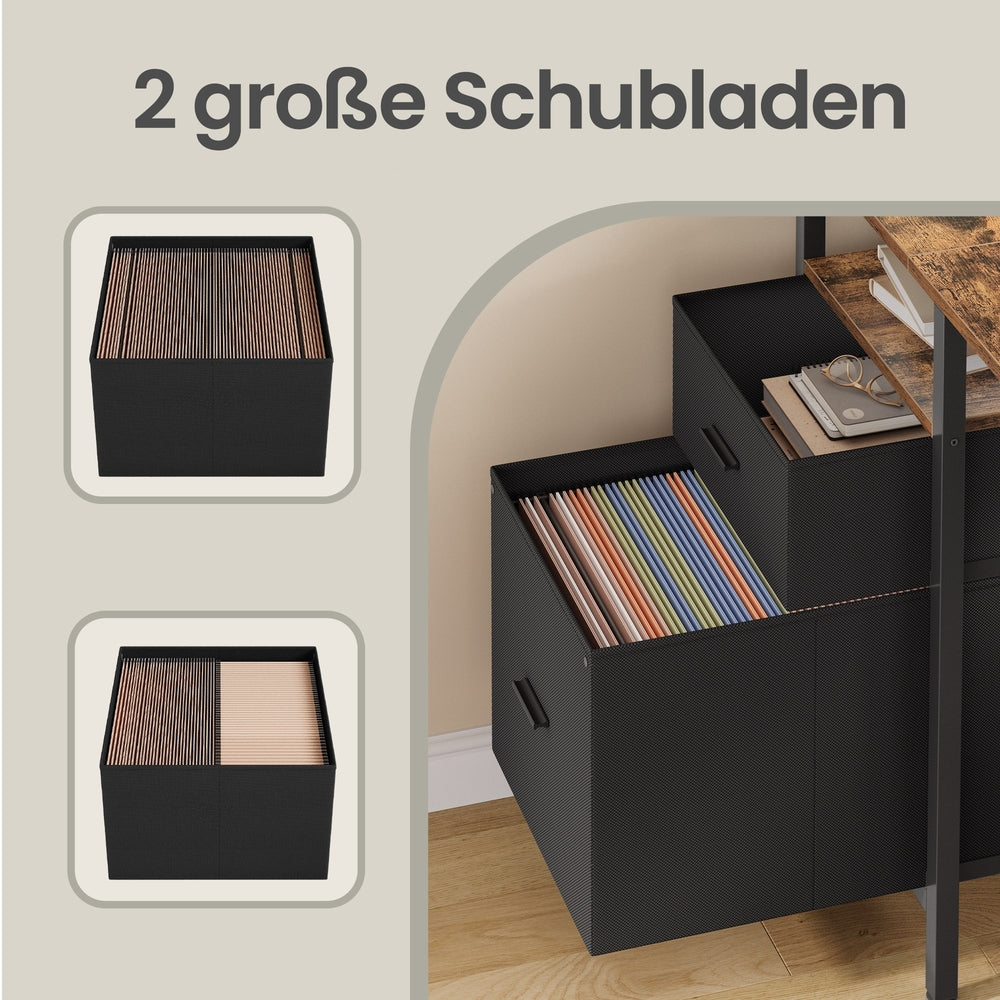 Schreibtisch mit 3 Ablagen, Bürotisch mit 2 Schubladen, 127 x 50 x 76 cm