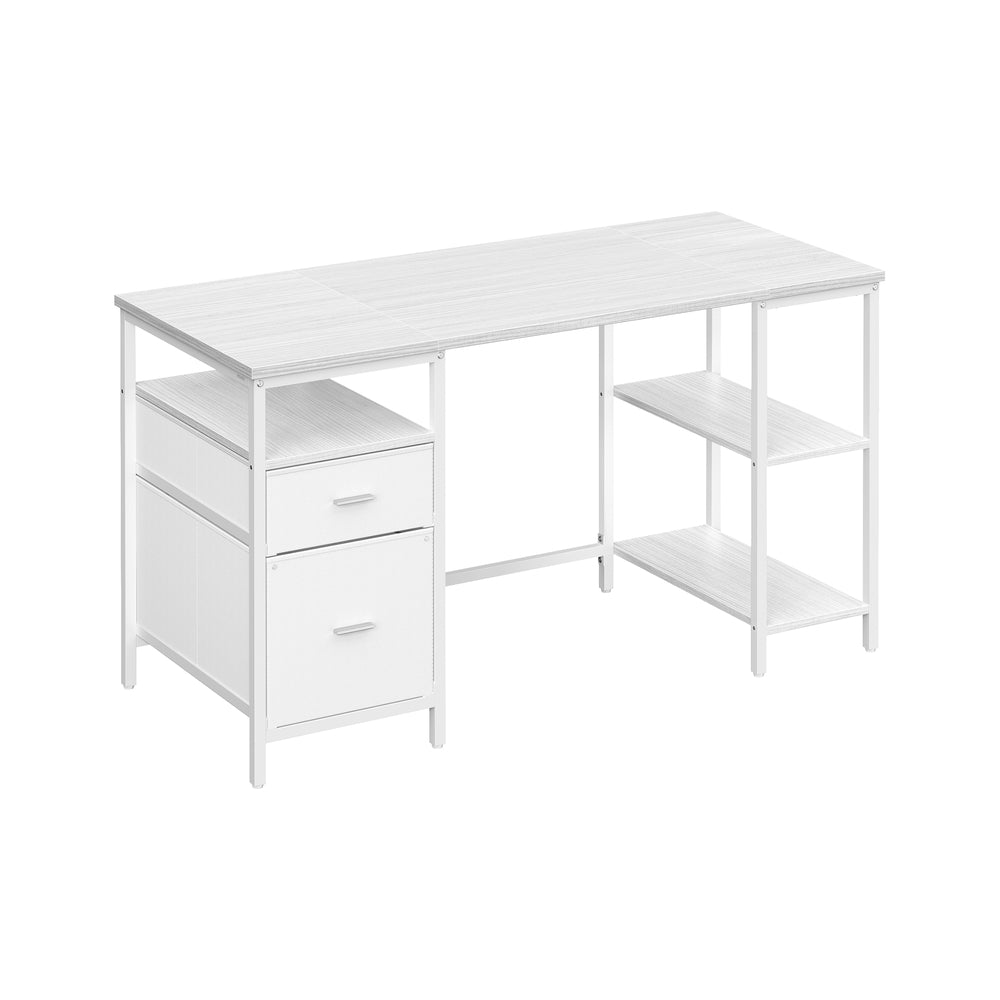 Computertisch mit 3 Ablagen 2 Schubladen 140 x 60 x 76 cm ahornweiß-wolkenweiß