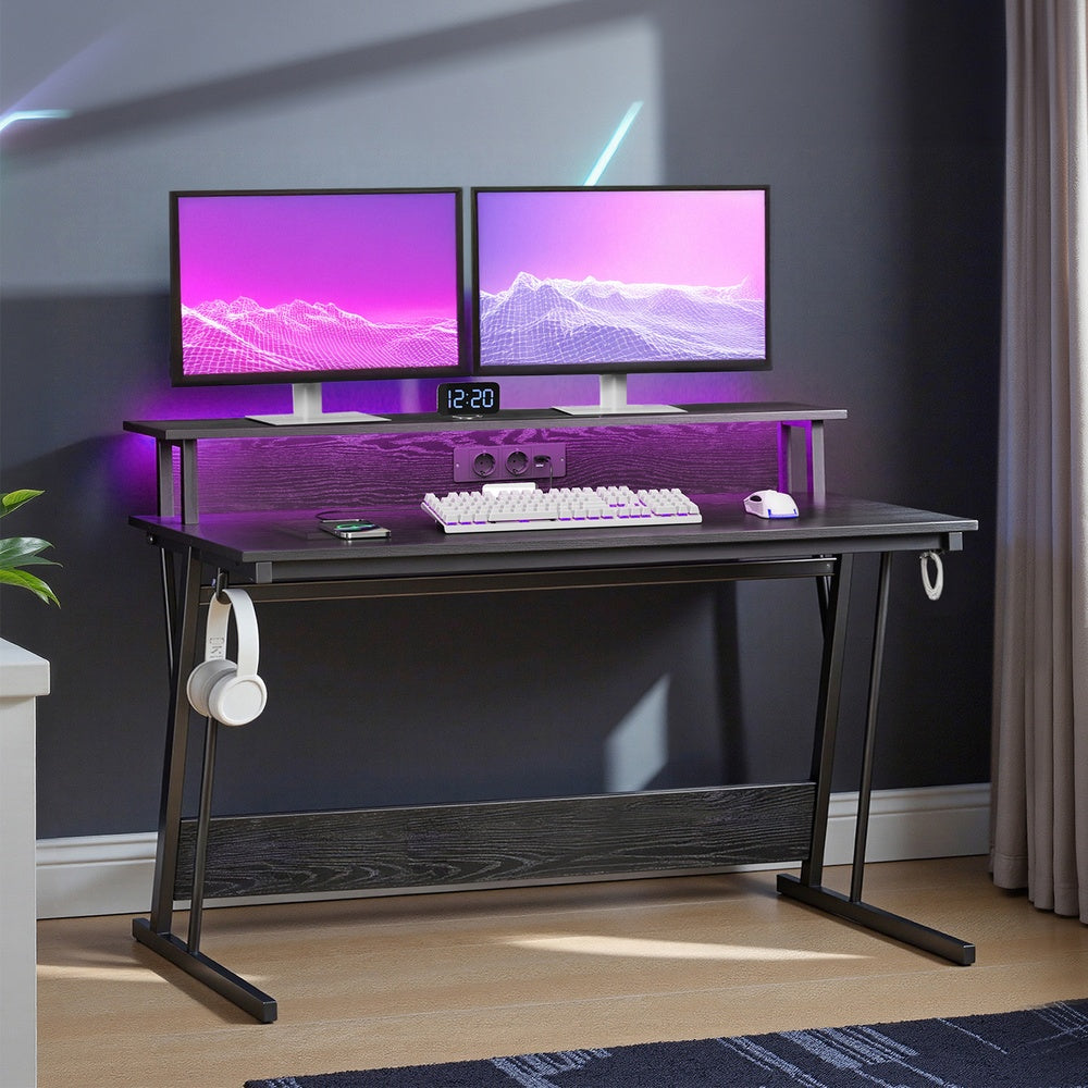Schreibtisch mit Monitorständer 55 x 135 x 76 cm ebenholzschwarz