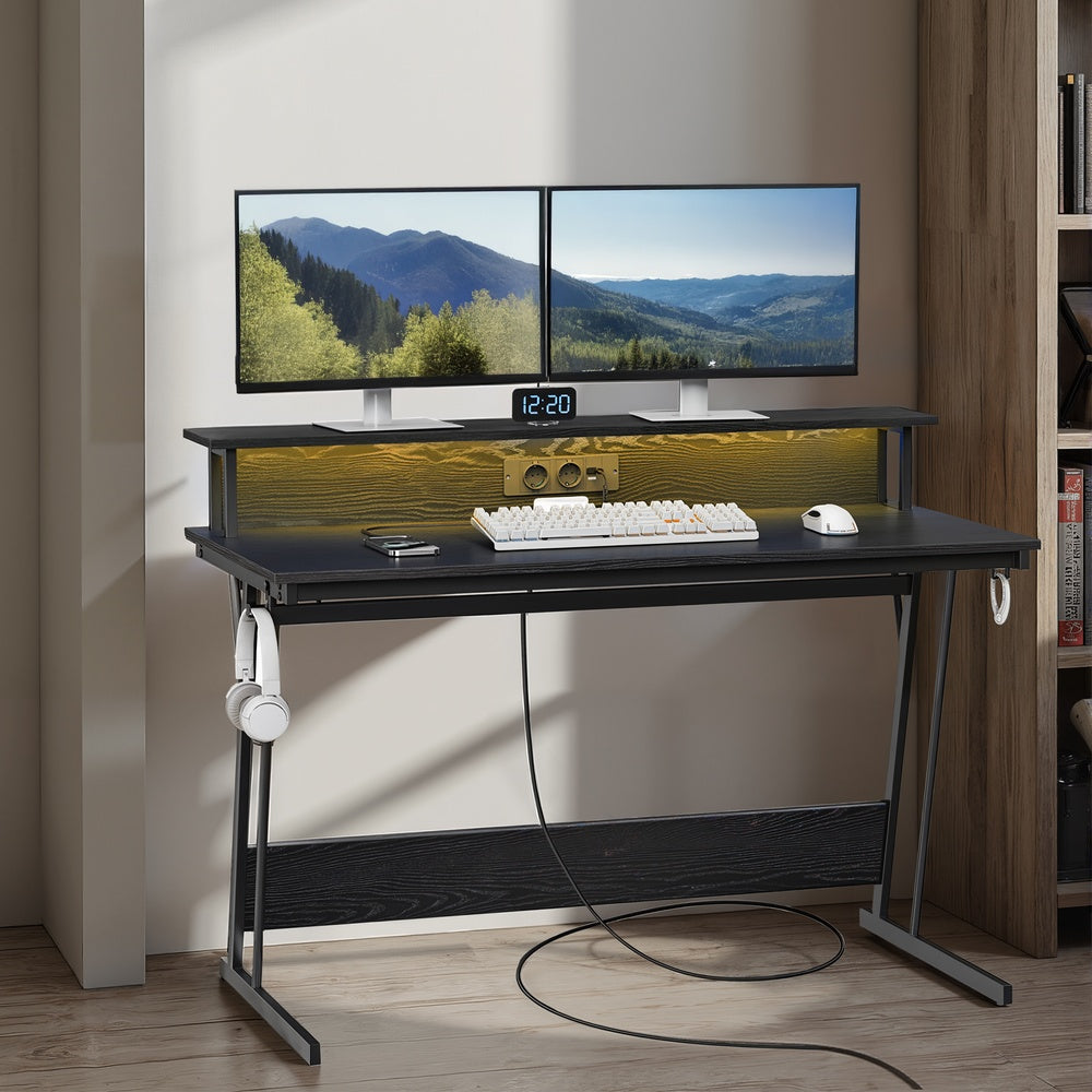 Schreibtisch mit Monitorständer 55 x 135 x 76 cm ebenholzschwarz