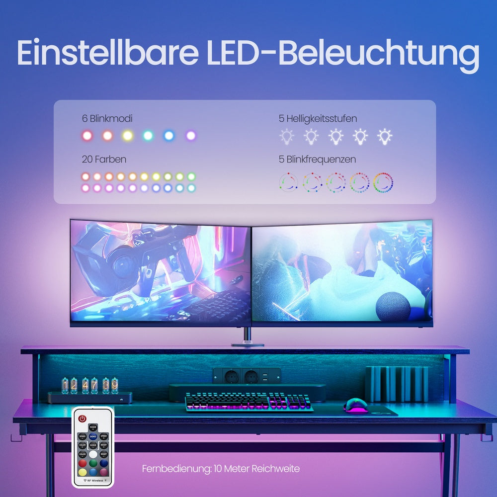 Schreibtisch mit Monitorständer 55 x 135 x 76 cm ebenholzschwarz