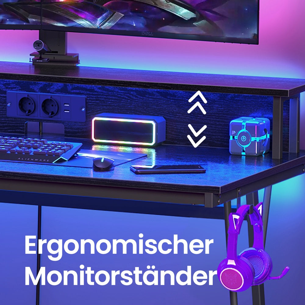 Schreibtisch mit Monitorständer 55 x 135 x 76 cm ebenholzschwarz