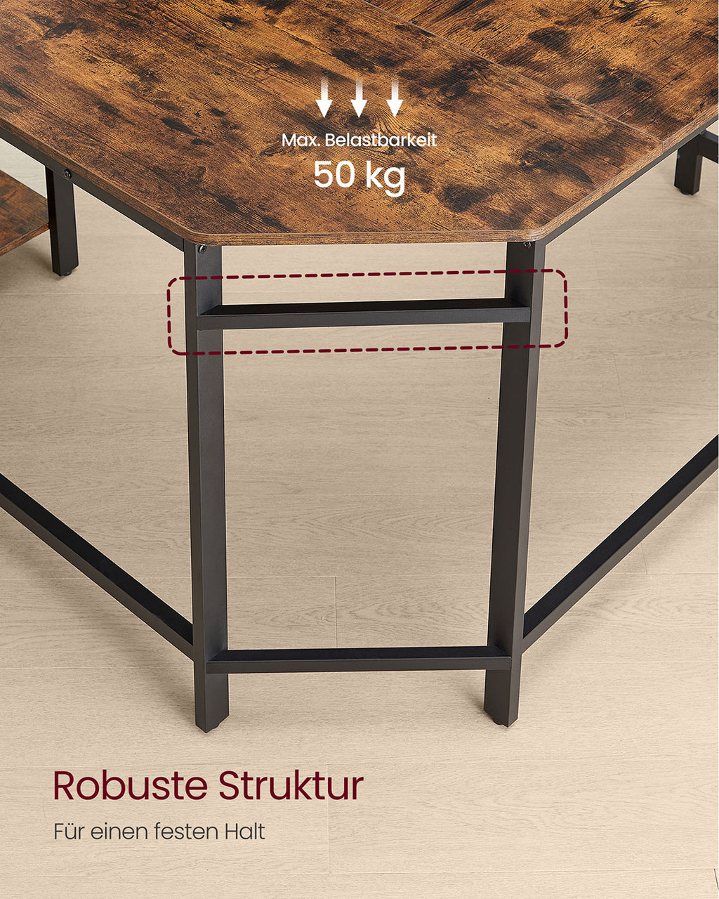 Schreibtisch 120 x 130 x 76 cm mit 2 Ablagen vintagebraun-tintenschwarz