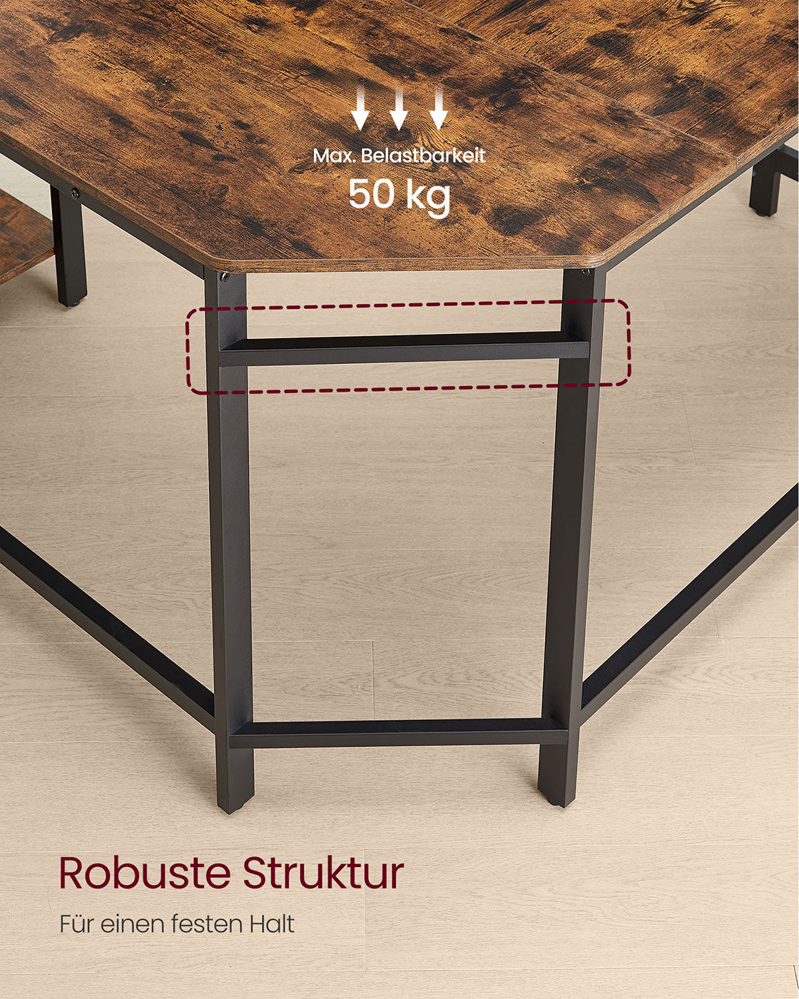 Schreibtisch 120 x 130 x 76 cm mit 2 Ablagen vintagebraun-tintenschwarz