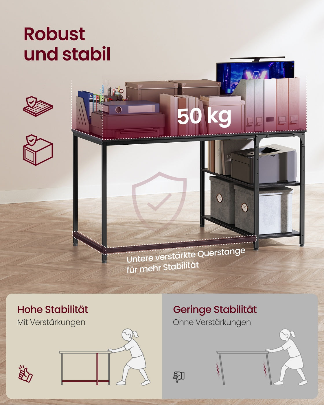 Eckschreibtisch in L Form mit Stauraum für Homeoffice ebenholzschwarz