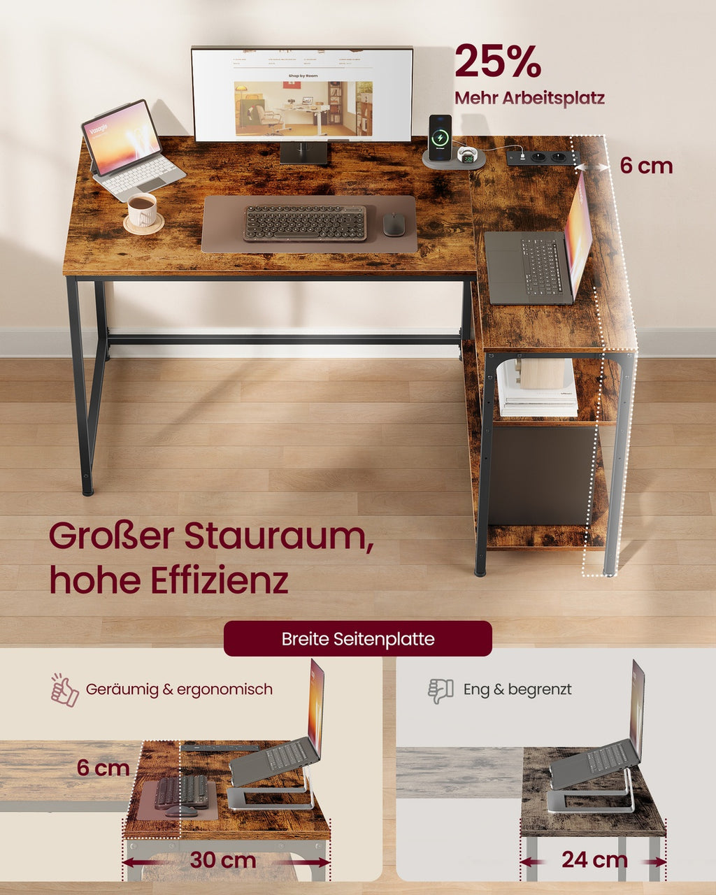 Eckschreibtisch in L Form mit Stauraum für Homeoffice