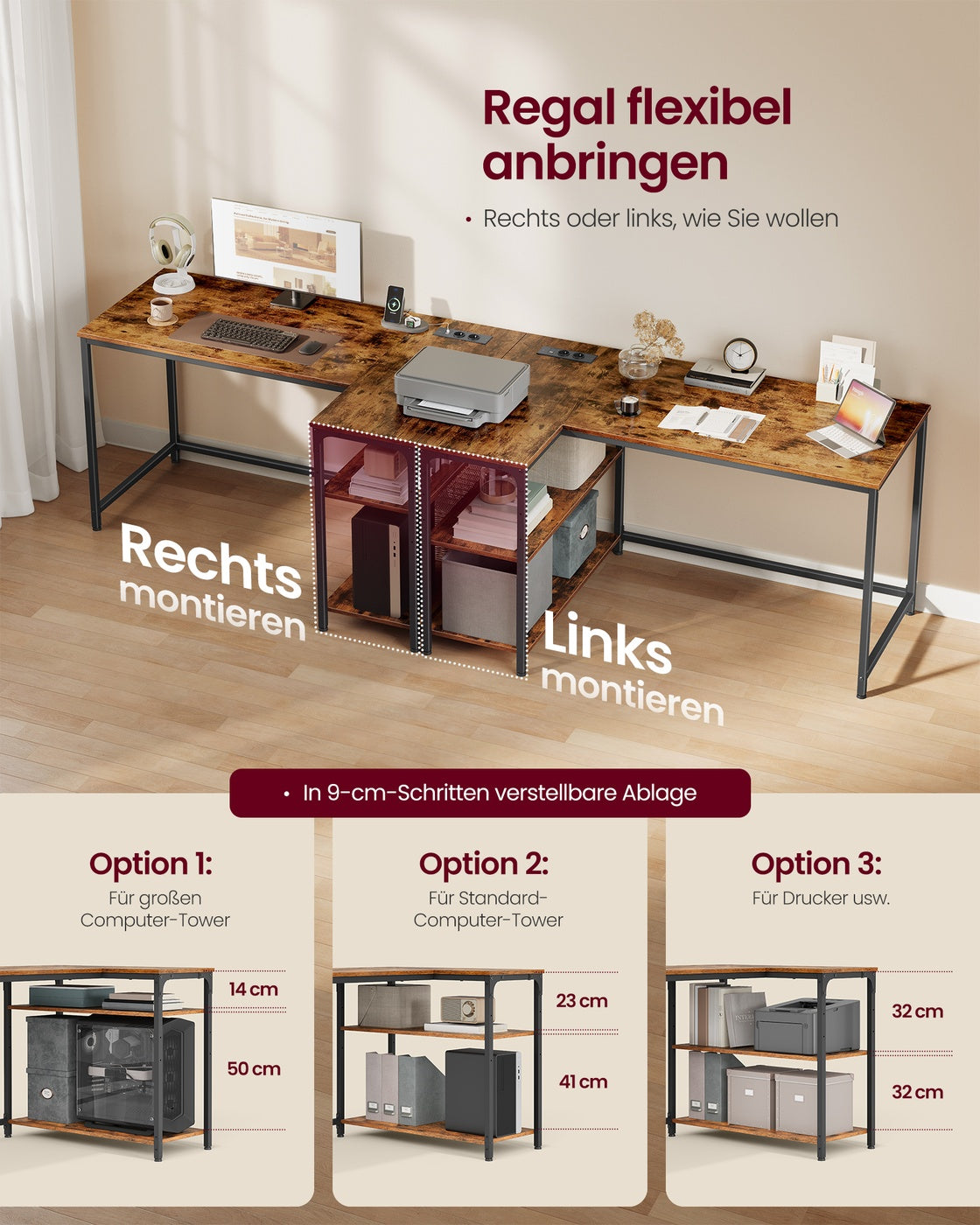 Eckschreibtisch in L Form mit Stauraum für Homeoffice