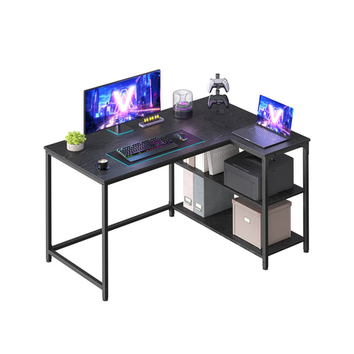 110 x 80 cm Eckschreibtisch in L Form mit Stauraum für Homeoffice ebenholzschwarz