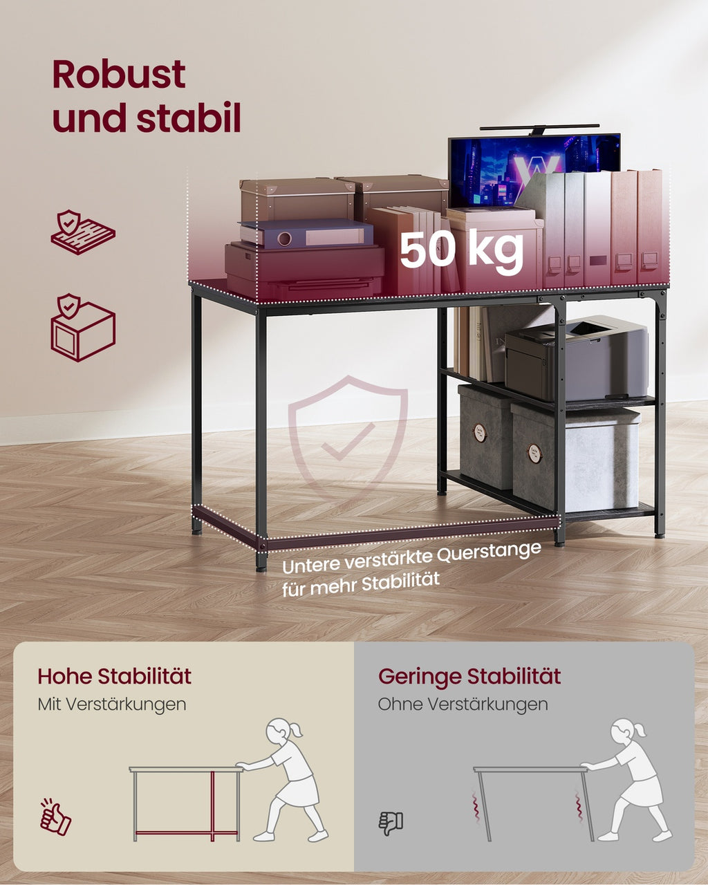 110 x 80 cm Eckschreibtisch in L Form mit Stauraum für Homeoffice ebenholzschwarz