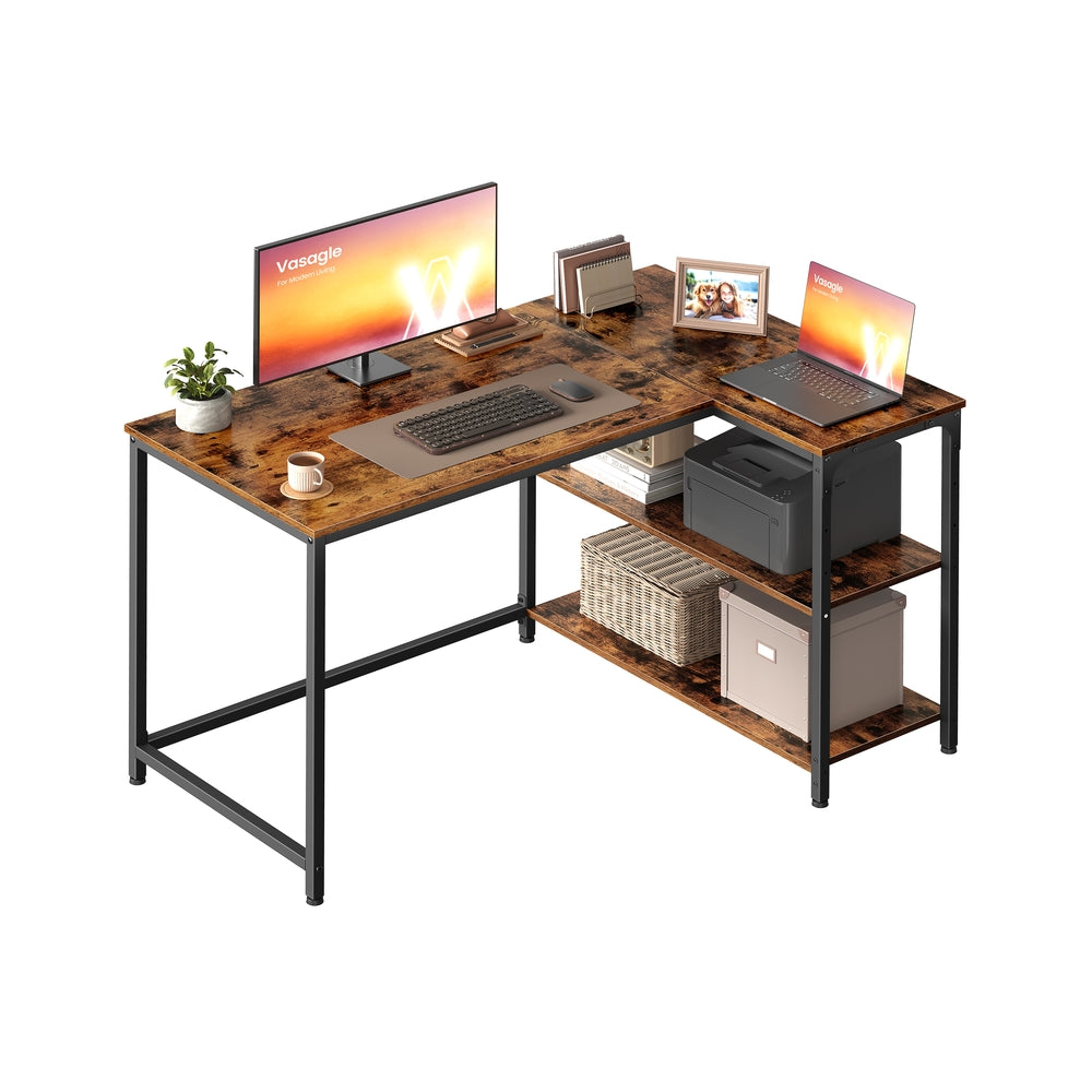 Eckschreibtisch in L Form mit Stauraum für Homeoffice vintagebraun