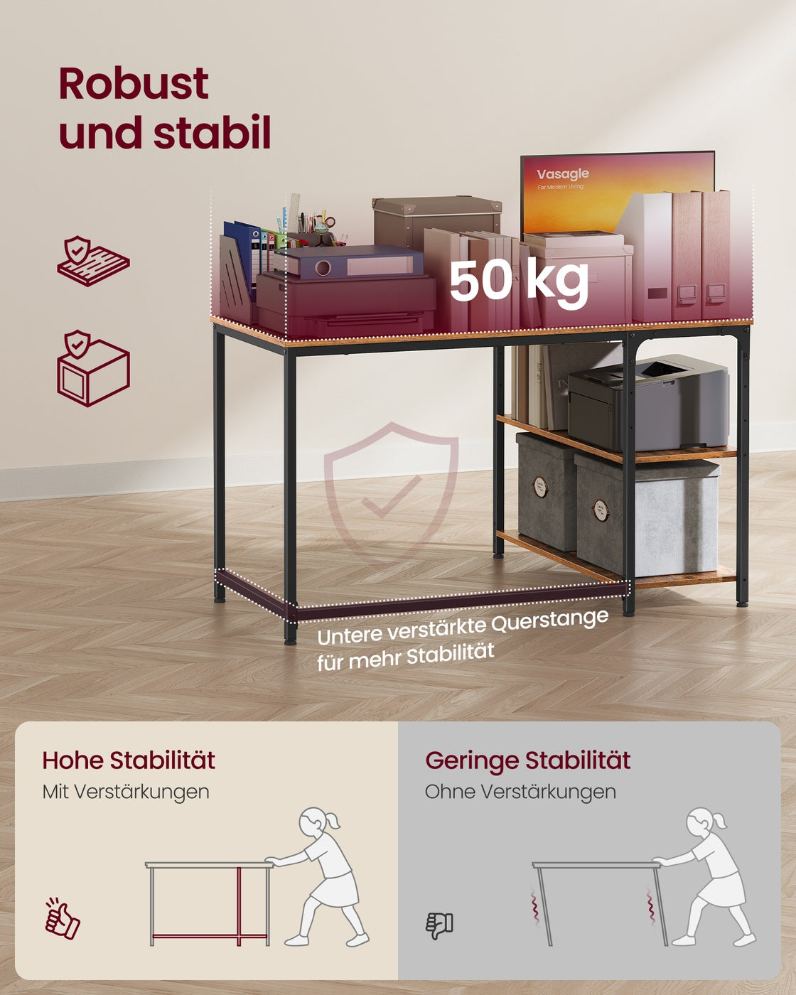 Eckschreibtisch in L Form mit Stauraum für Homeoffice vintagebraun