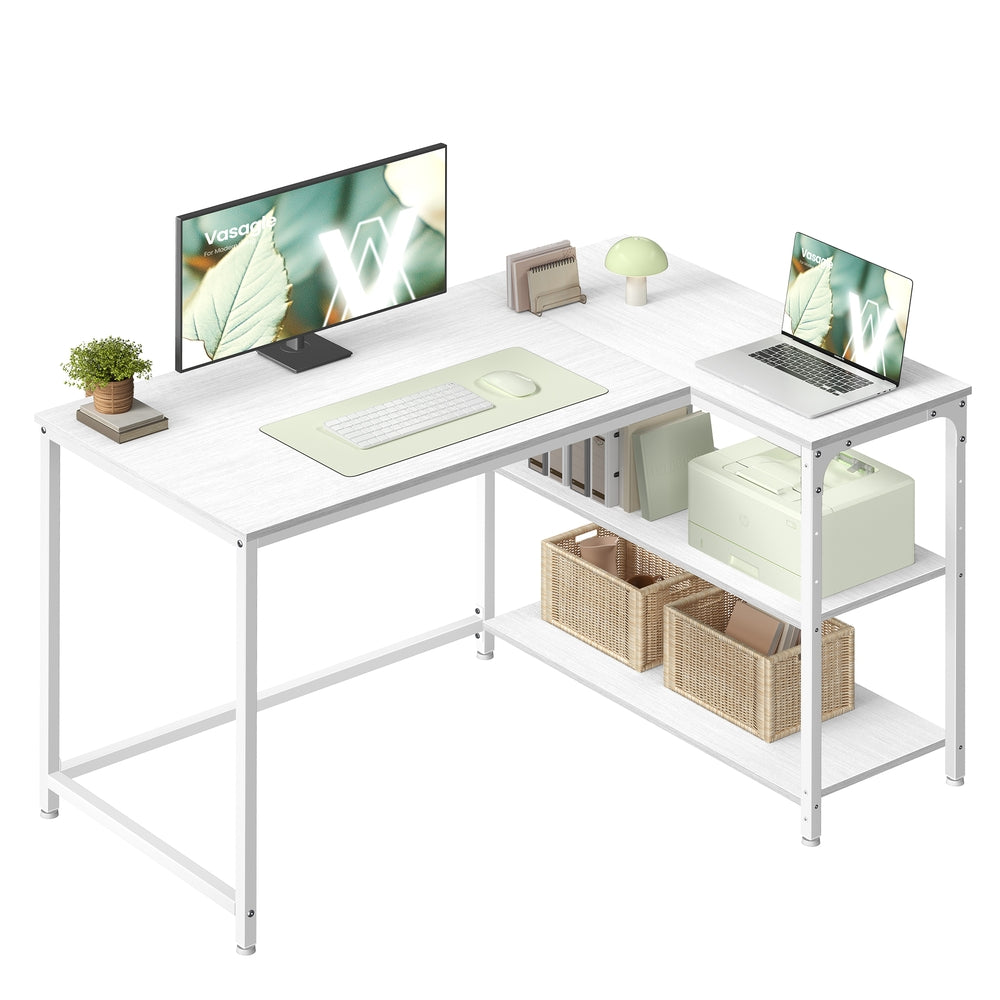Eckschreibtisch in L-Form höhenverstellbare Ablage 110 x 80 cm ahornweiß