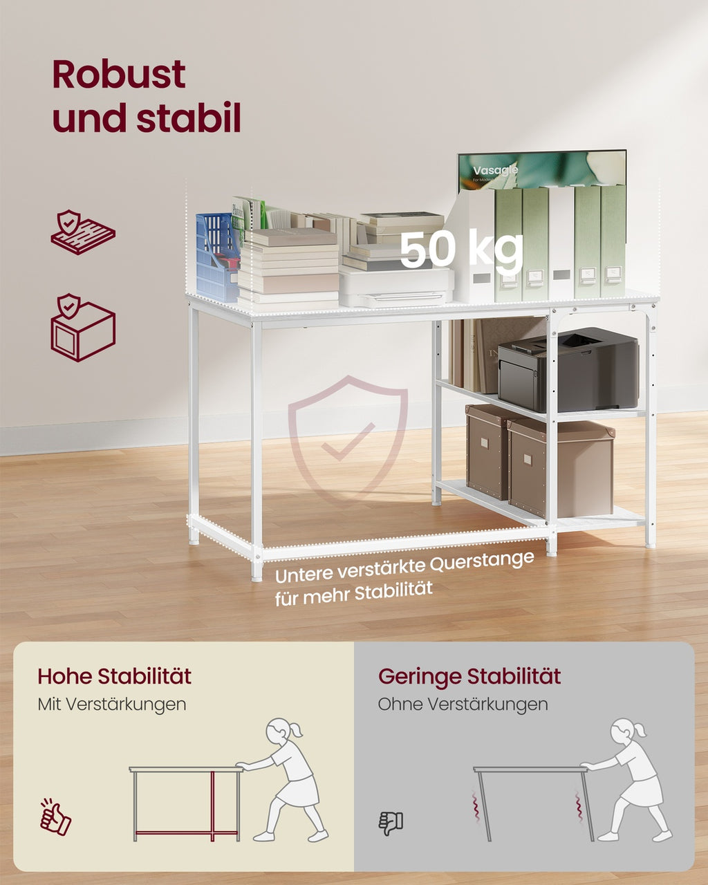 Eckschreibtisch in L-Form höhenverstellbare Ablage 110 x 80 cm ahornweiß
