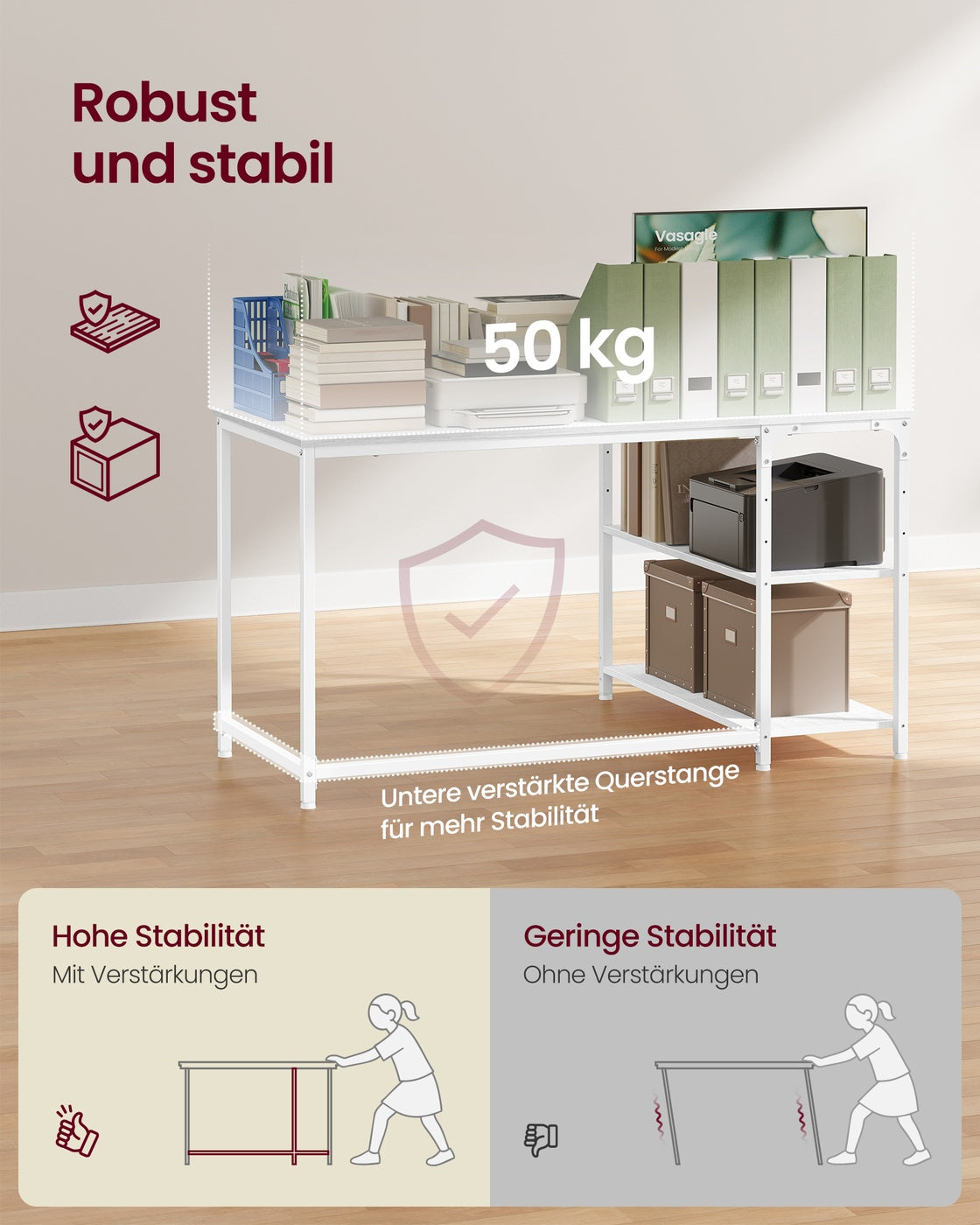 Eckschreibtisch in L-Form höhenverstellbare Ablage 120 x 80 cm ahornweiß