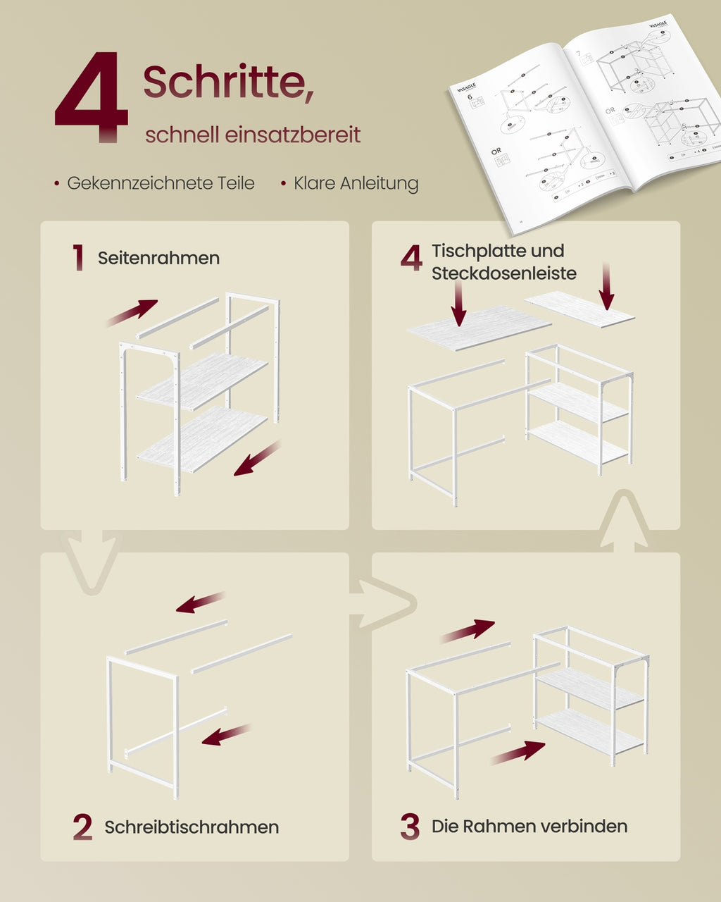 Eckschreibtisch in L-Form höhenverstellbare Ablage 120 x 80 cm ahornweiß