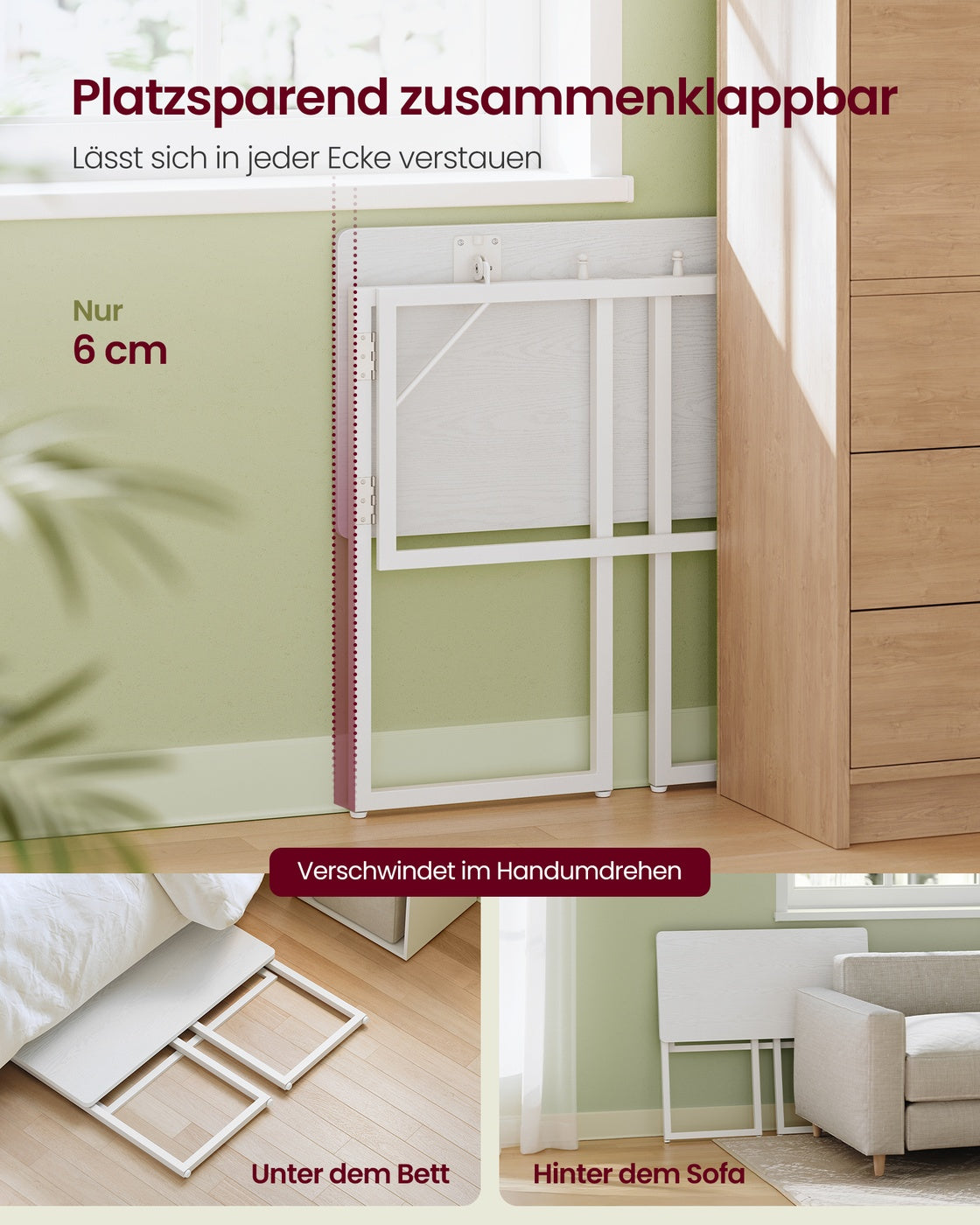 Kleiner klappbarer Schreibtisch für flexibles Homeoffice