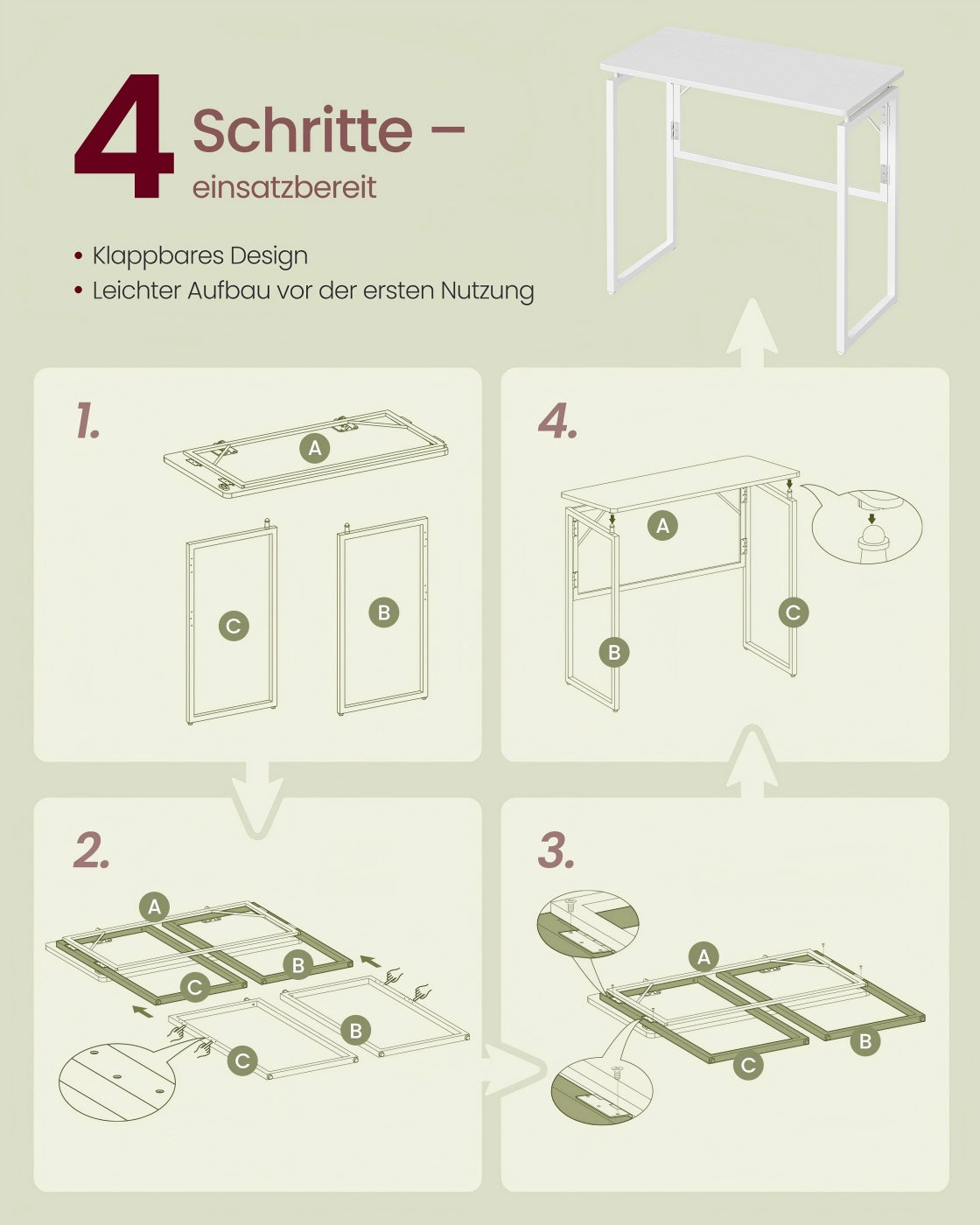 Kleiner klappbarer Schreibtisch für flexibles Homeoffice