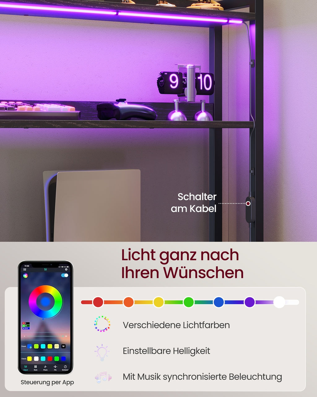 Eckschreibtisch L-Form schwarz 140x100x150 cm mit LED