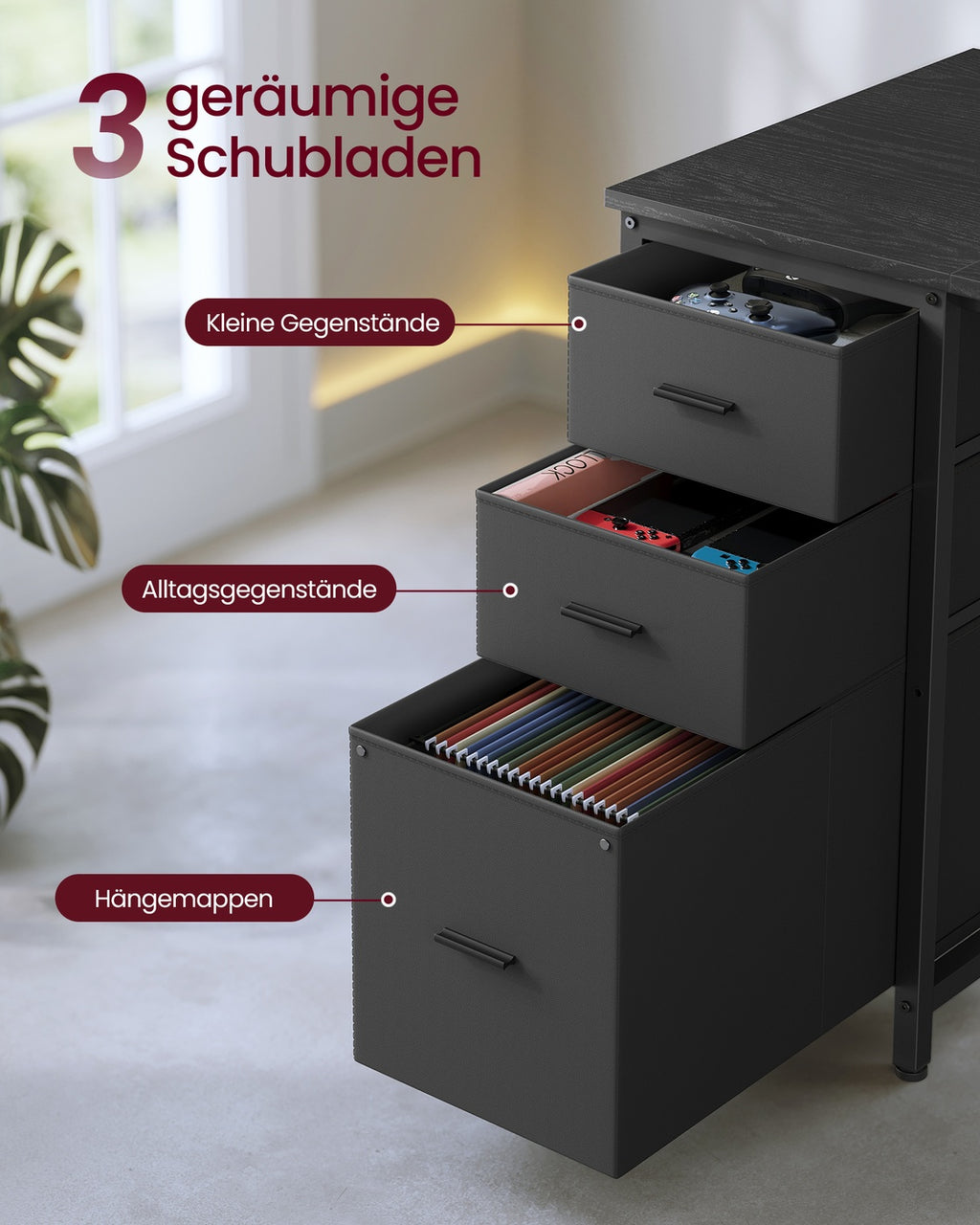 Eckschreibtisch L-Form schwarz 140x100x150 cm mit LED