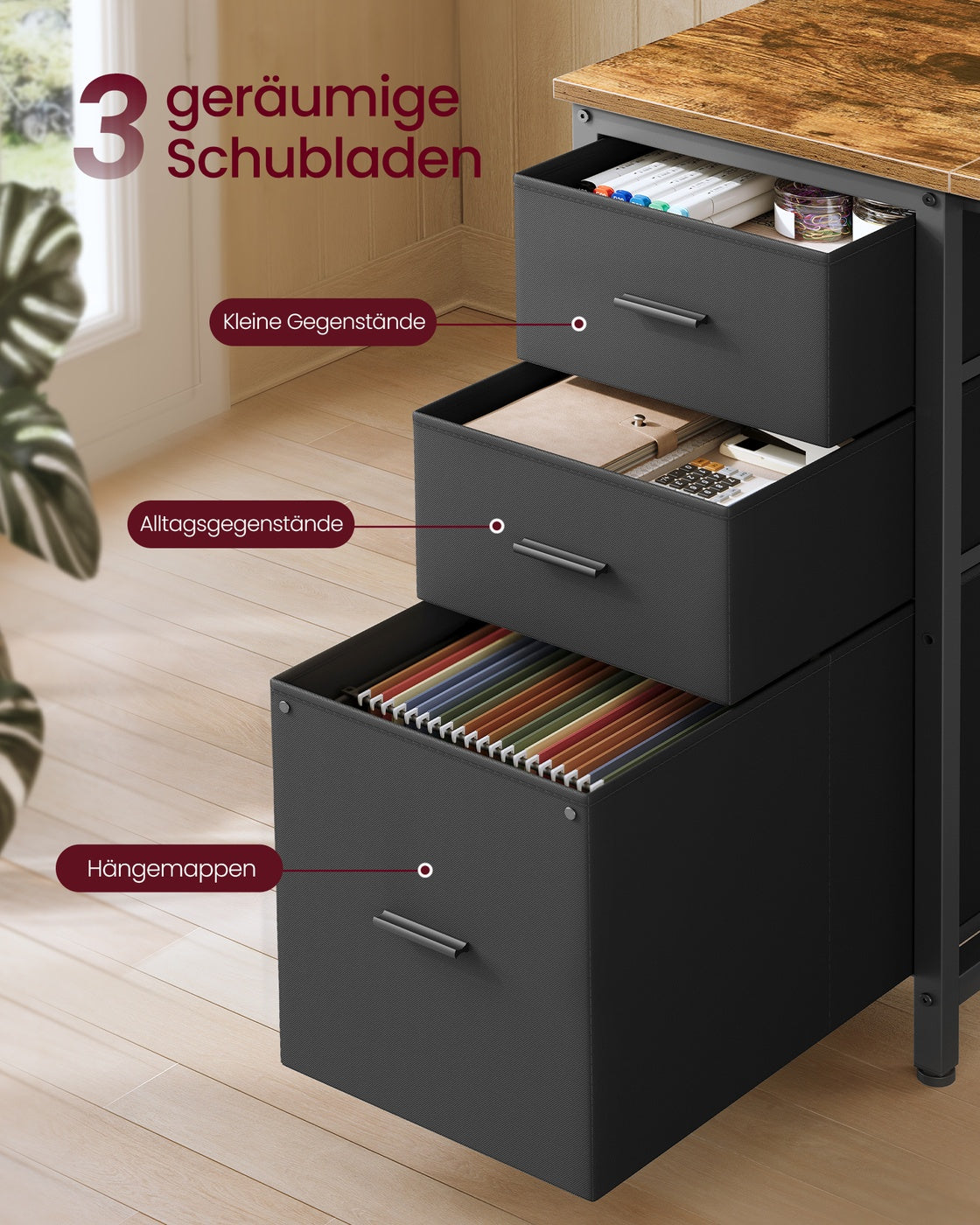 Eckschreibtisch L-Form vintagebraun-schwarz 140x100x150 cm LED