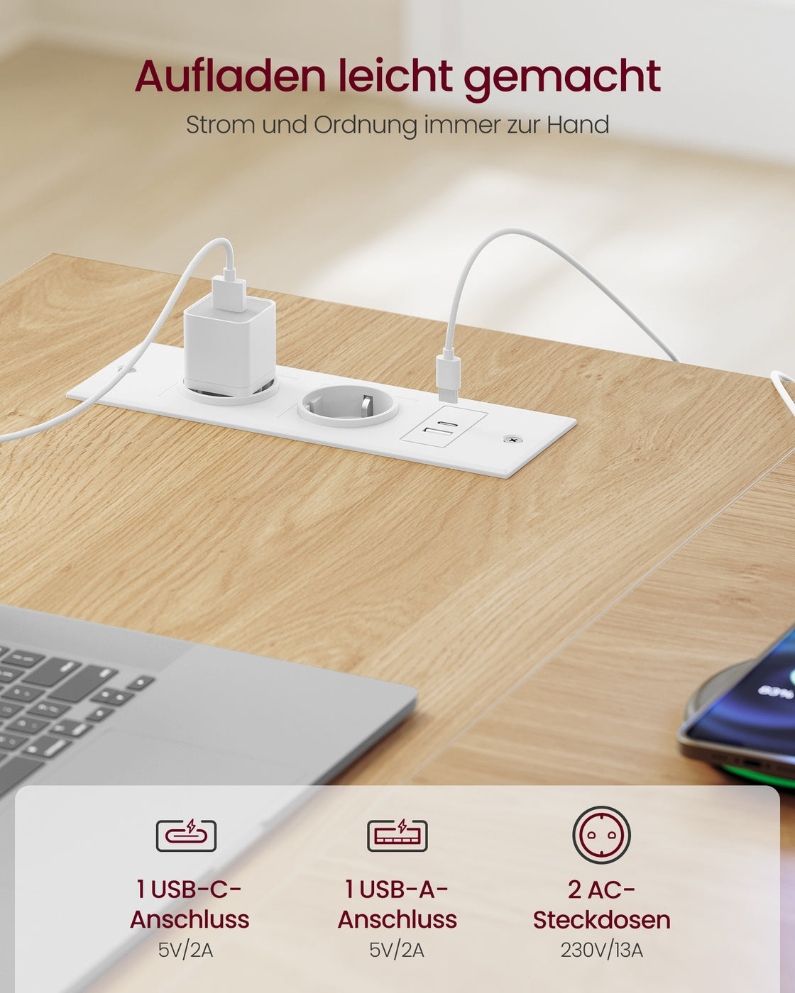 Eckschreibtisch L-Form weizengelb-mattweiß 140x80 cm USB
