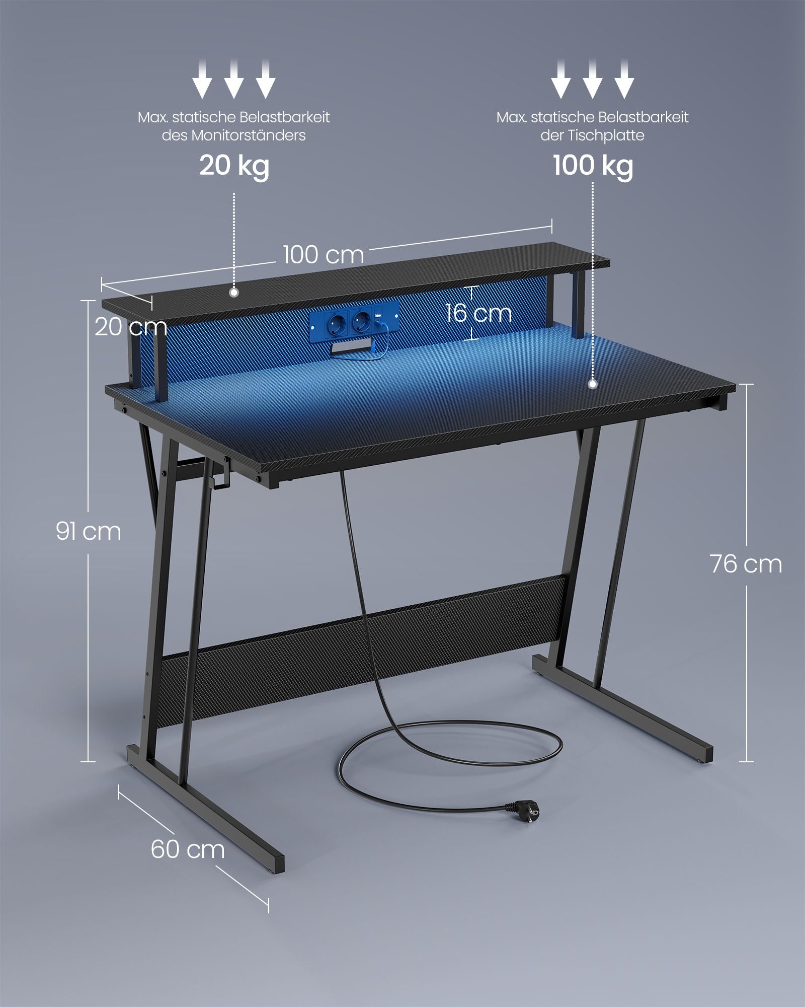Schreibtisch mit Steckdosenleiste 60 x 120 x 76 cm rußschwarz