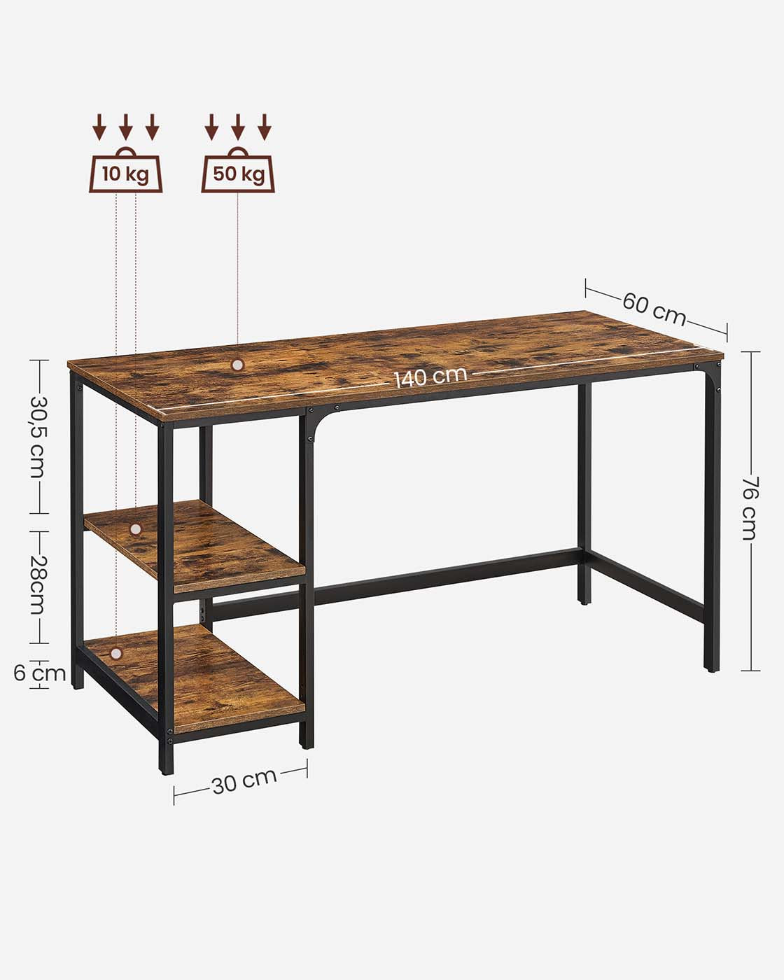 Schreibtisch vintagebraun-schwarz