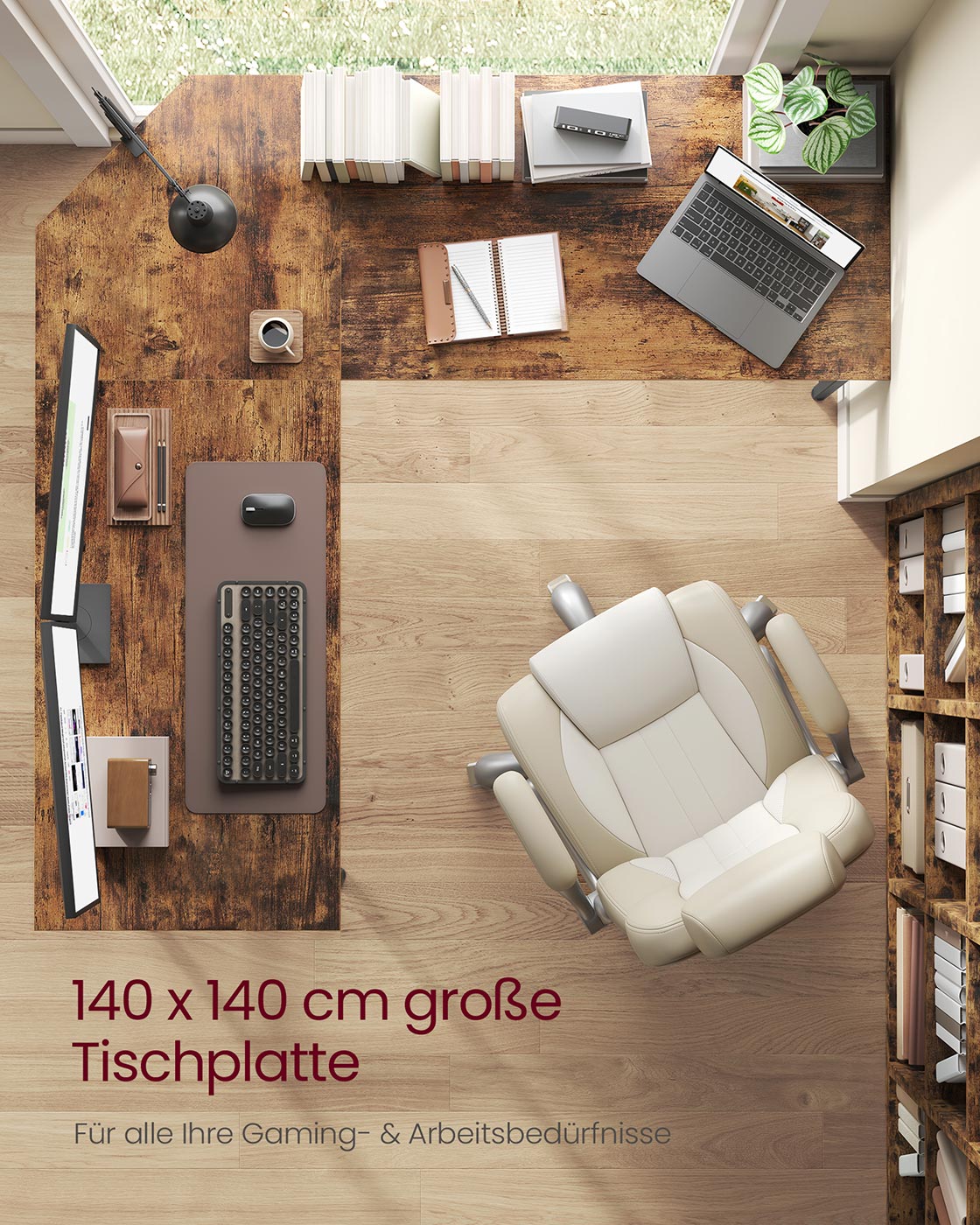L-förmiger Computertisch vintagebraun-schwarz