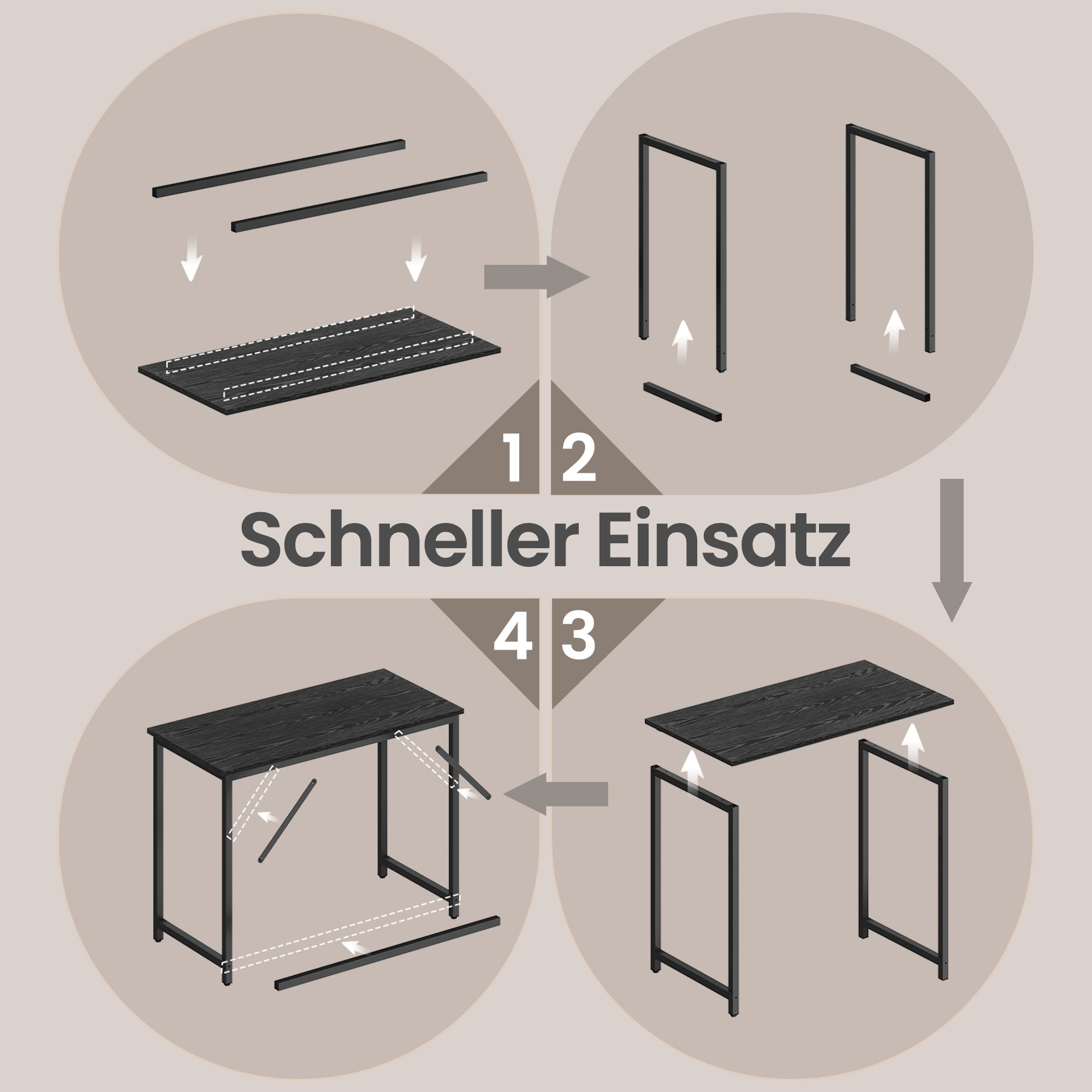 Schreibtisch 100 x 50 x 76 cm, Arbeitstisch für Schlafzimmer und Home Office, schwarz