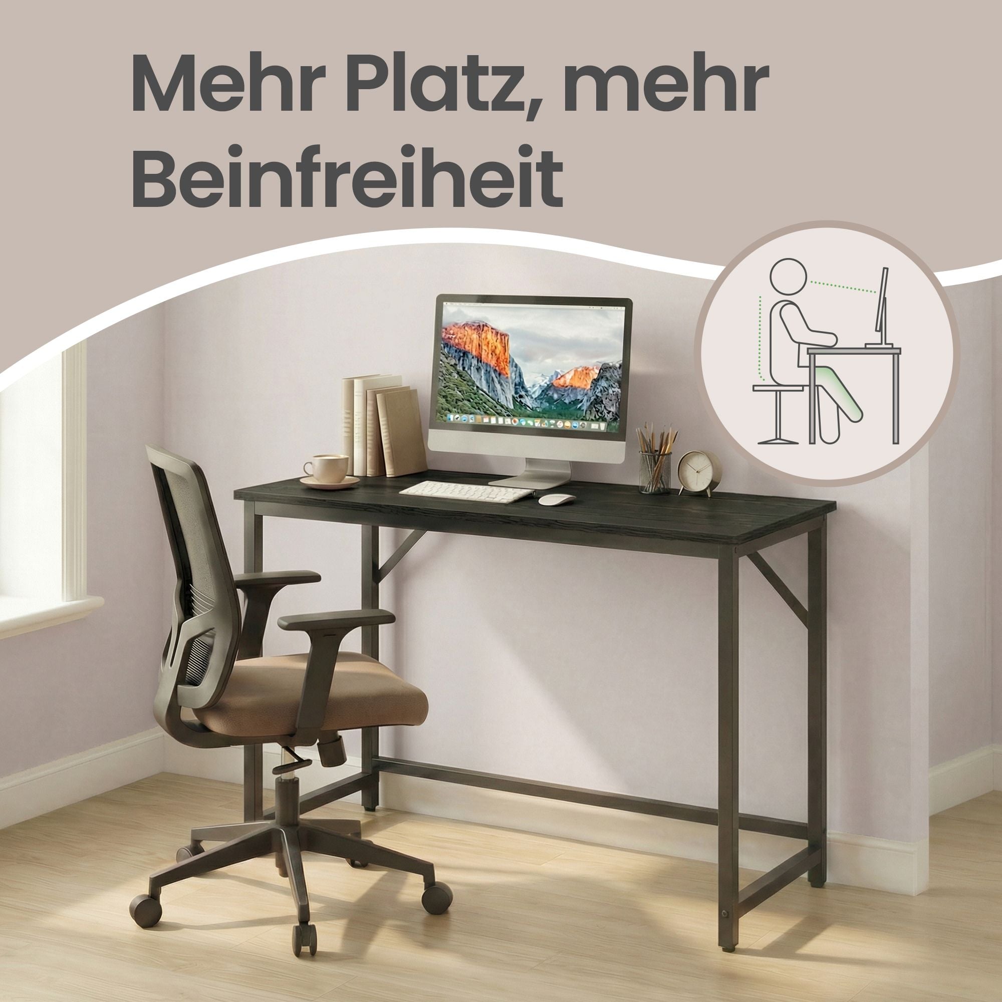 Schreibtisch 100 x 50 x 76 cm, Arbeitstisch für Schlafzimmer und Home Office, schwarz