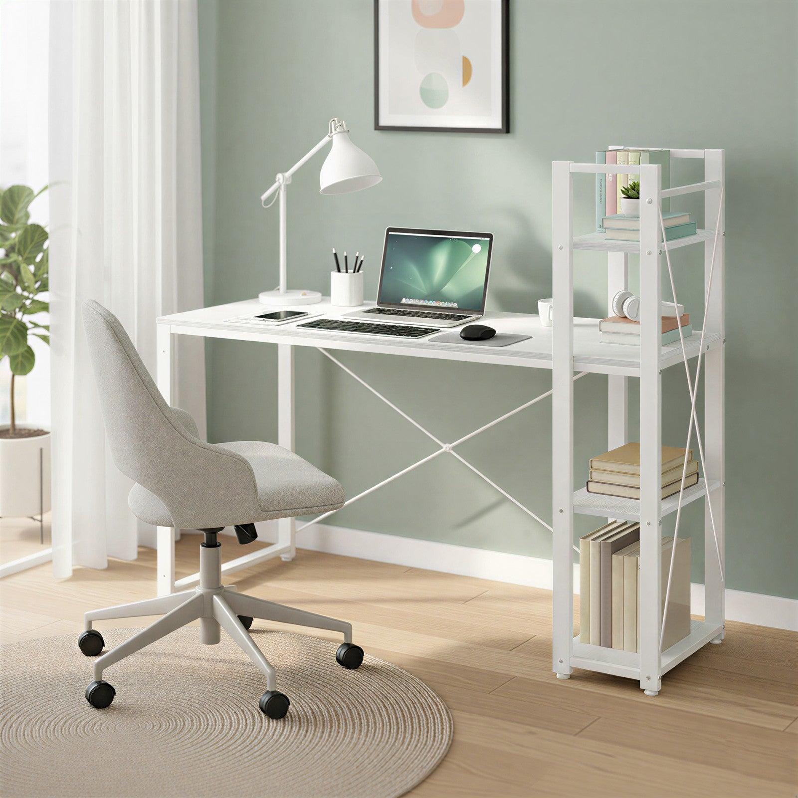 Breiter Schreibtisch, Computertisch mit Stauraum, Bürotisch