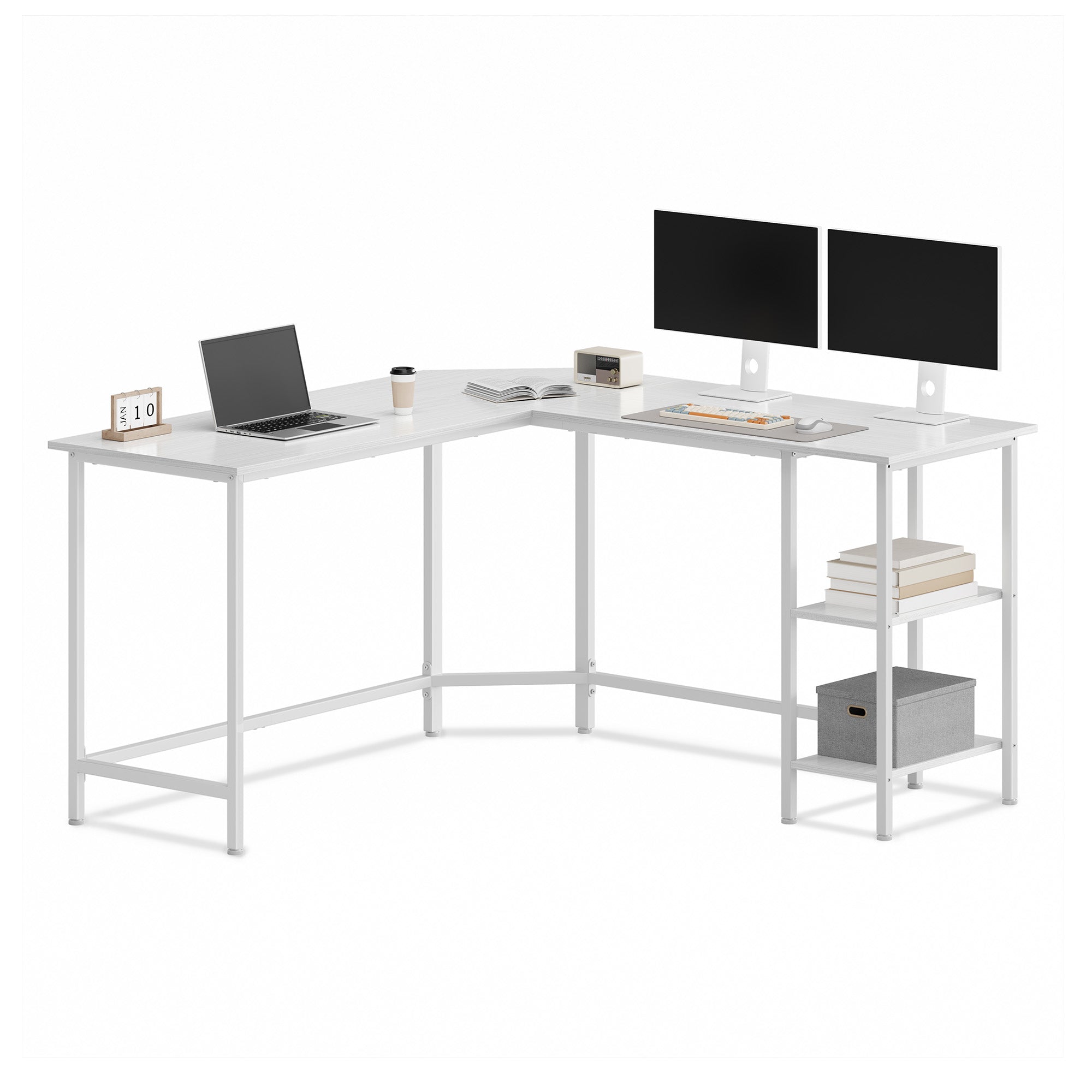 Eckschreibtisch mit Ablagen, L-förmiger Computertisch, 140 x 140 cm