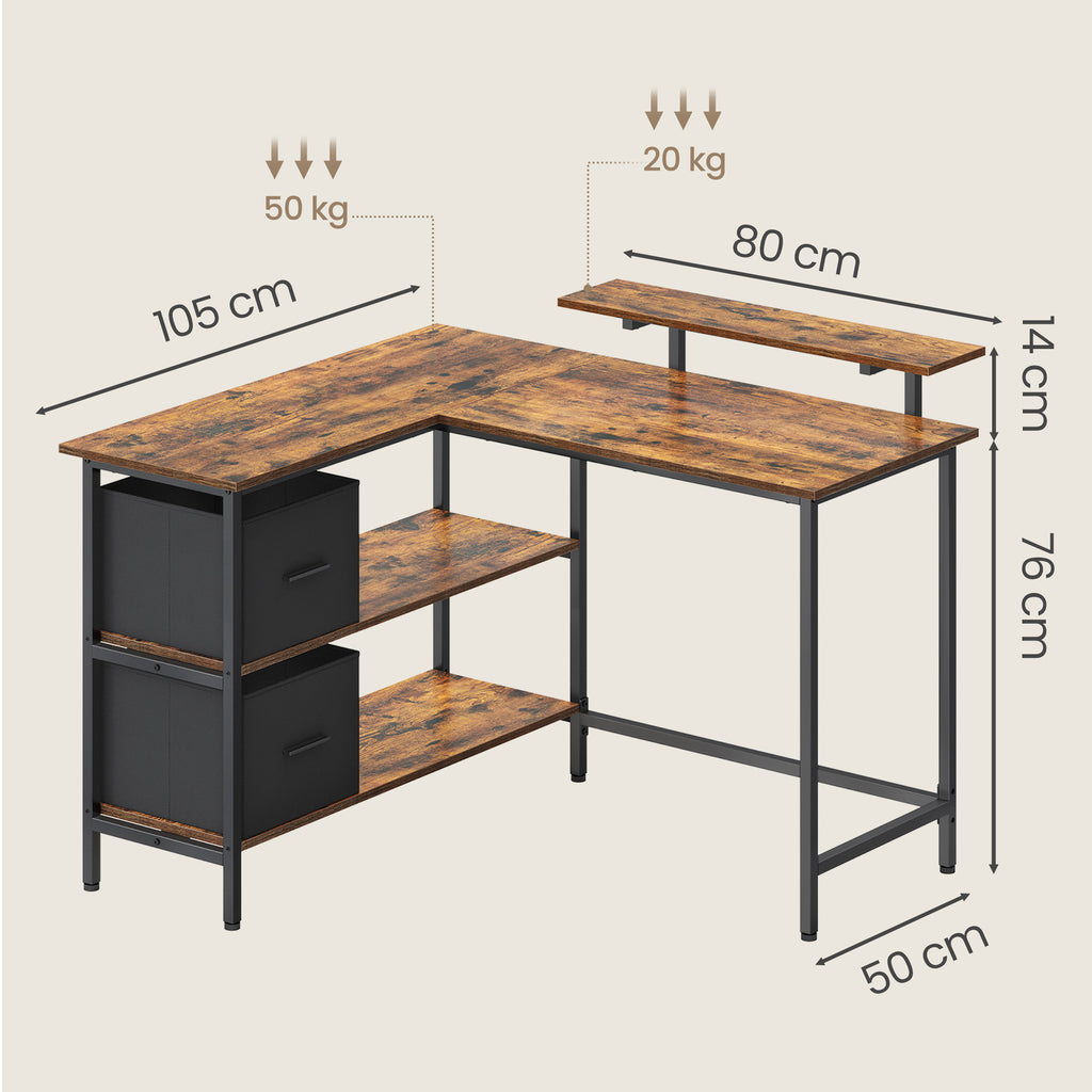 Schreibtisch in L-Form, Eckschreibtisch, mit 2 Schubladen