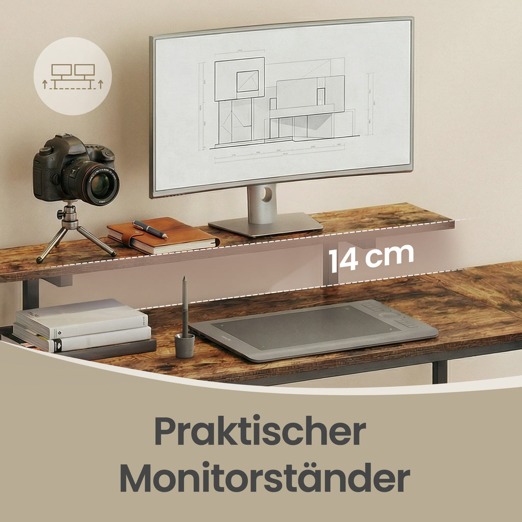 Schreibtisch in L-Form, Eckschreibtisch, mit 2 Schubladen