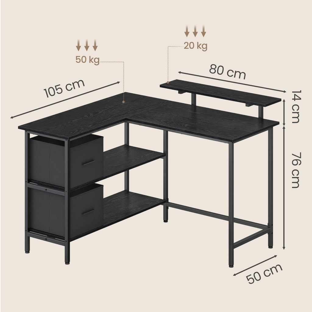 Schreibtisch in L-Form, Eckschreibtisch, mit 2 Schubladen