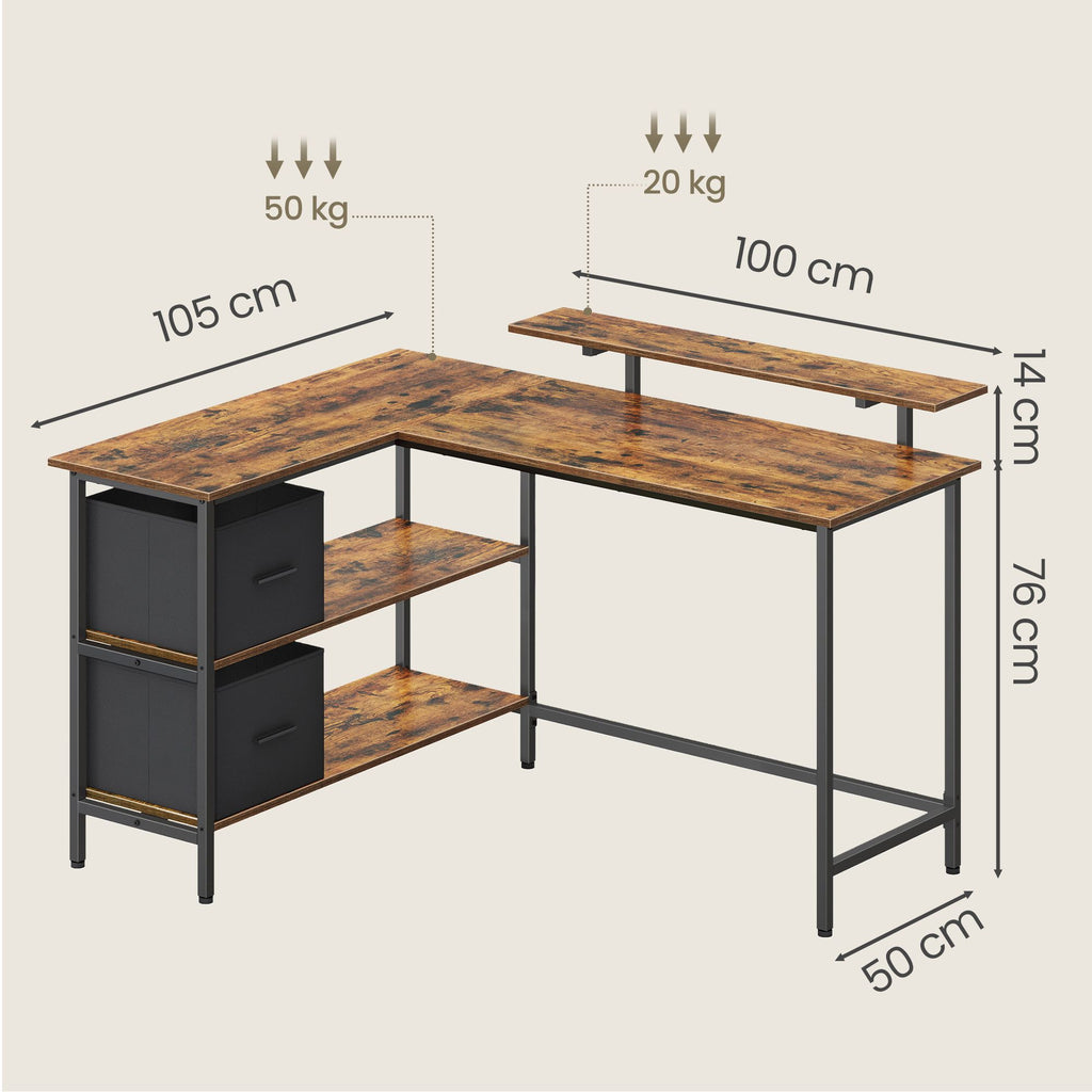 Schreibtisch in L-Form, Eckschreibtisch, mit 2 Schubladen