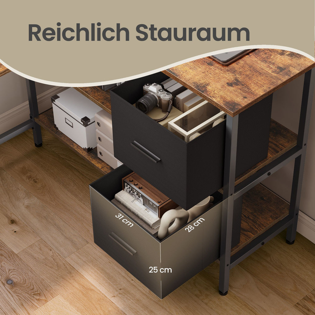 Schreibtisch in L-Form, Eckschreibtisch, mit 2 Schubladen
