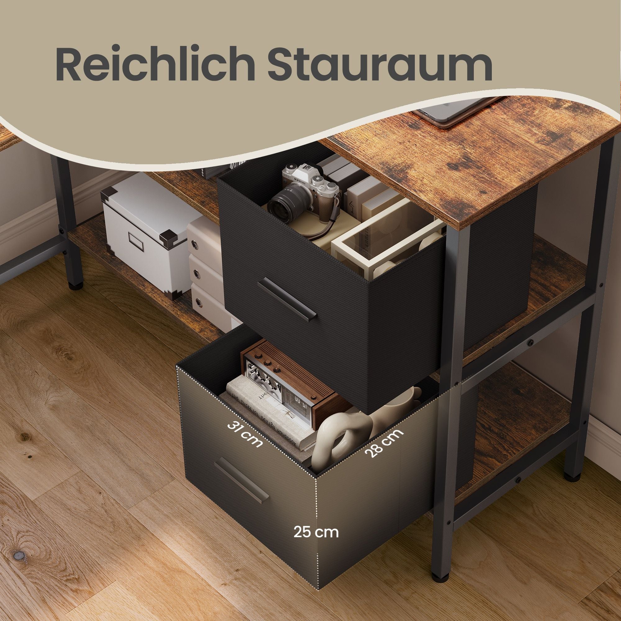 Schreibtisch in L-Form, Eckschreibtisch, mit 2 Schubladen