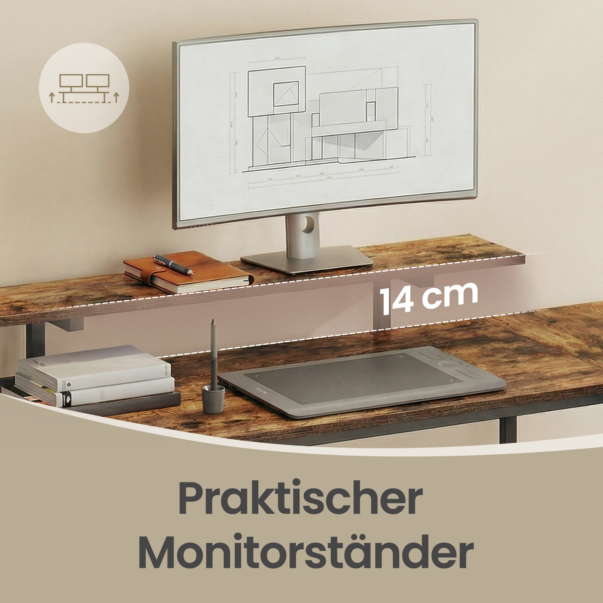 Schreibtisch in L-Form, Eckschreibtisch, mit 2 Schubladen