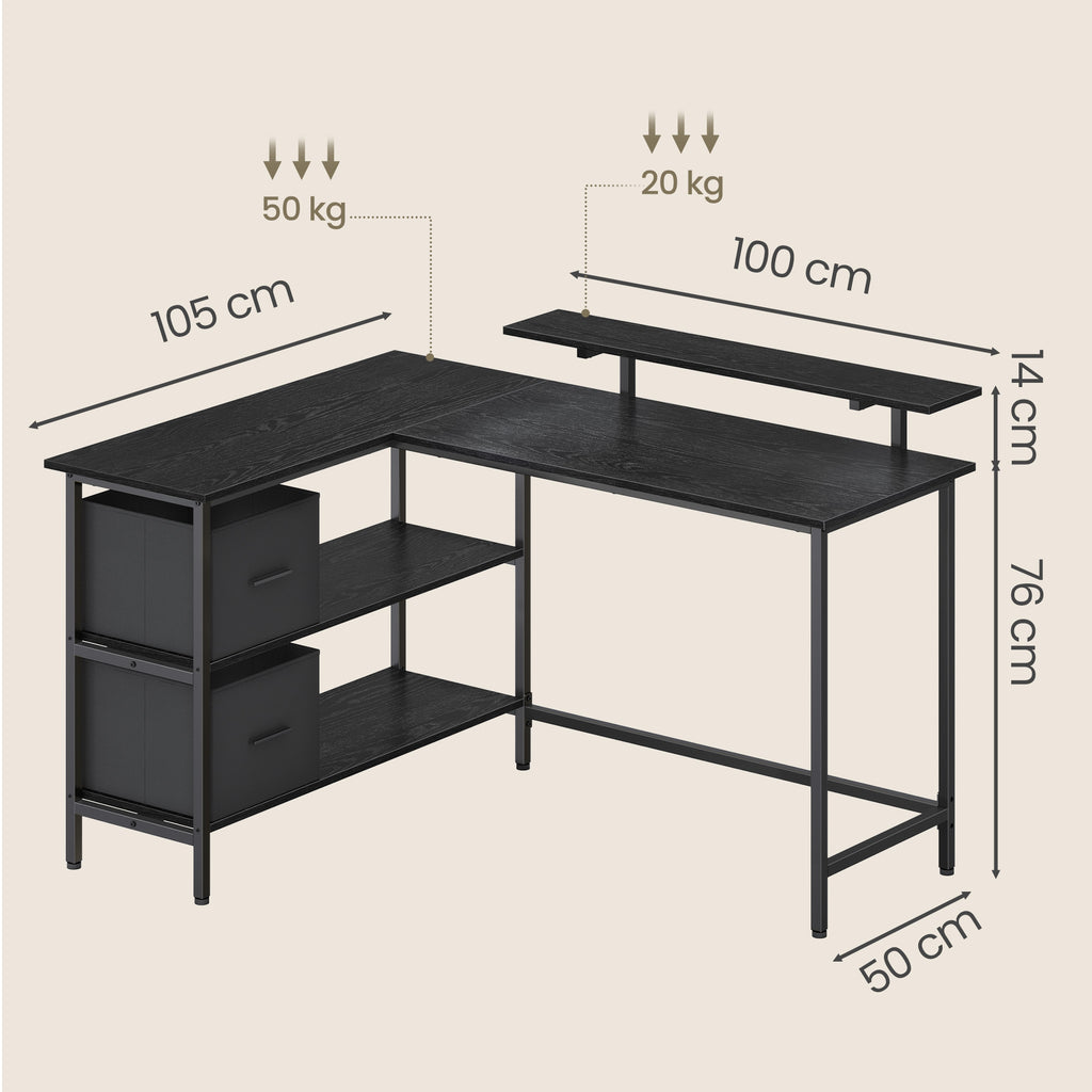 Schreibtisch in L-Form, Eckschreibtisch, mit 2 Schubladen