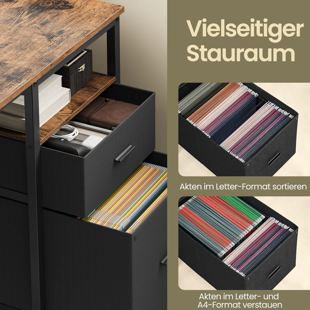 Schreibtisch mit 3 Ablagen, Bürotisch mit 2 Schubladen, 140 x 60 x 76 cm