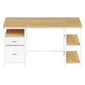 Schreibtisch mit 3 Ablagen, Bürotisch mit 2 Schubladen, 140 x 60 x 76 cm