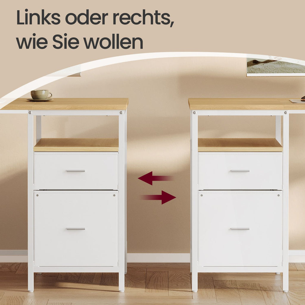 Schreibtisch mit 3 Ablagen, Bürotisch mit 2 Schubladen, 140 x 60 x 76 cm