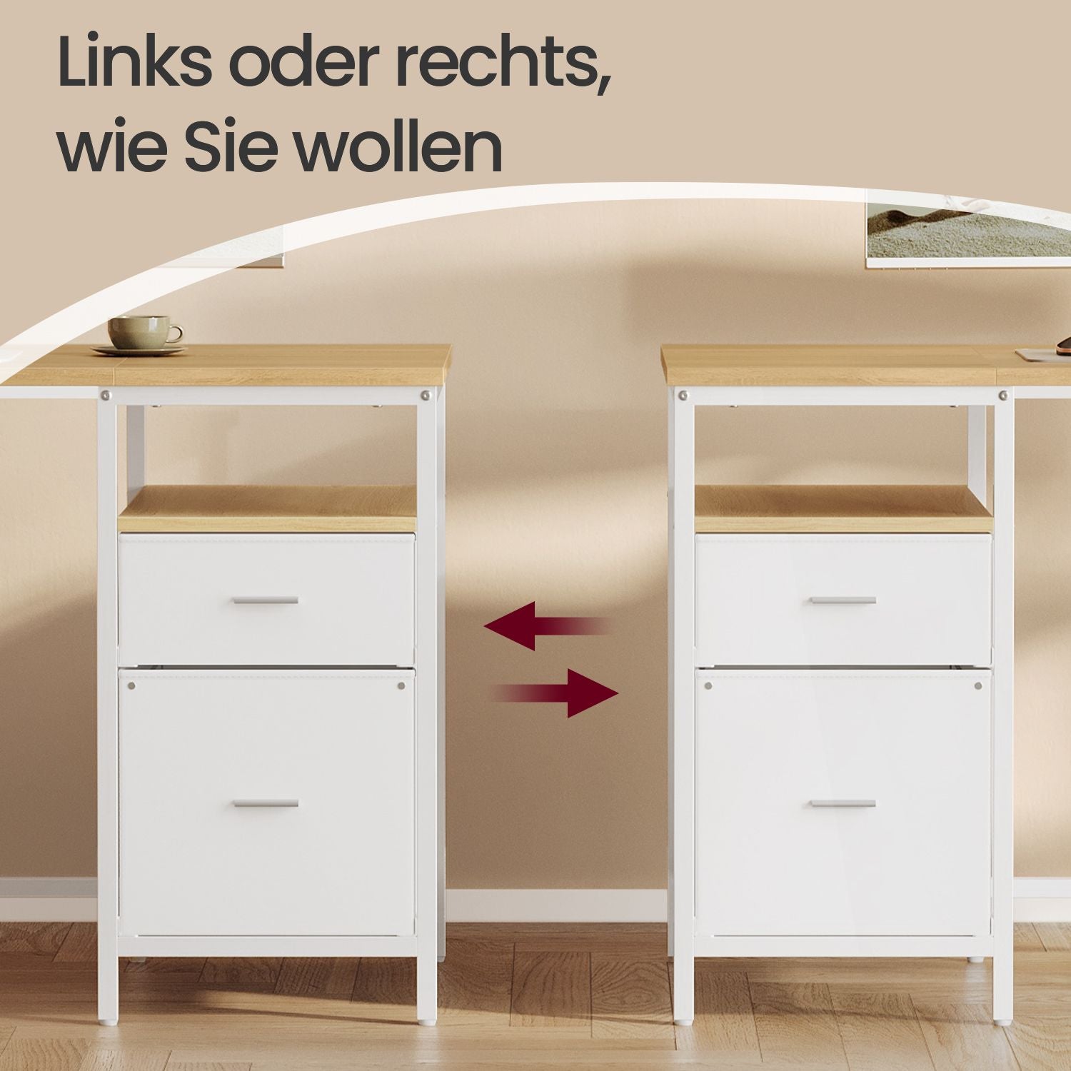 Schreibtisch mit 3 Ablagen, Bürotisch mit 2 Schubladen, 140 x 60 x 76 cm